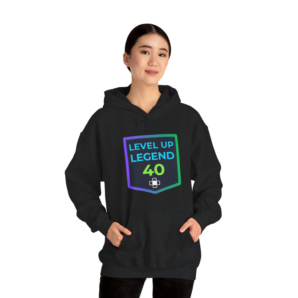 🔥 Level 40 Legend Hoodie • Retro Gamer 40th Birthday Gift • Front + Back Design • Arcade Achievement Hoodie