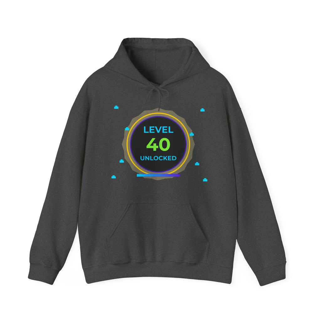 🔥 Level 40 Legend Hoodie • Retro Gamer 40th Birthday Gift • Front + Back Design • Arcade Achievement Hoodie