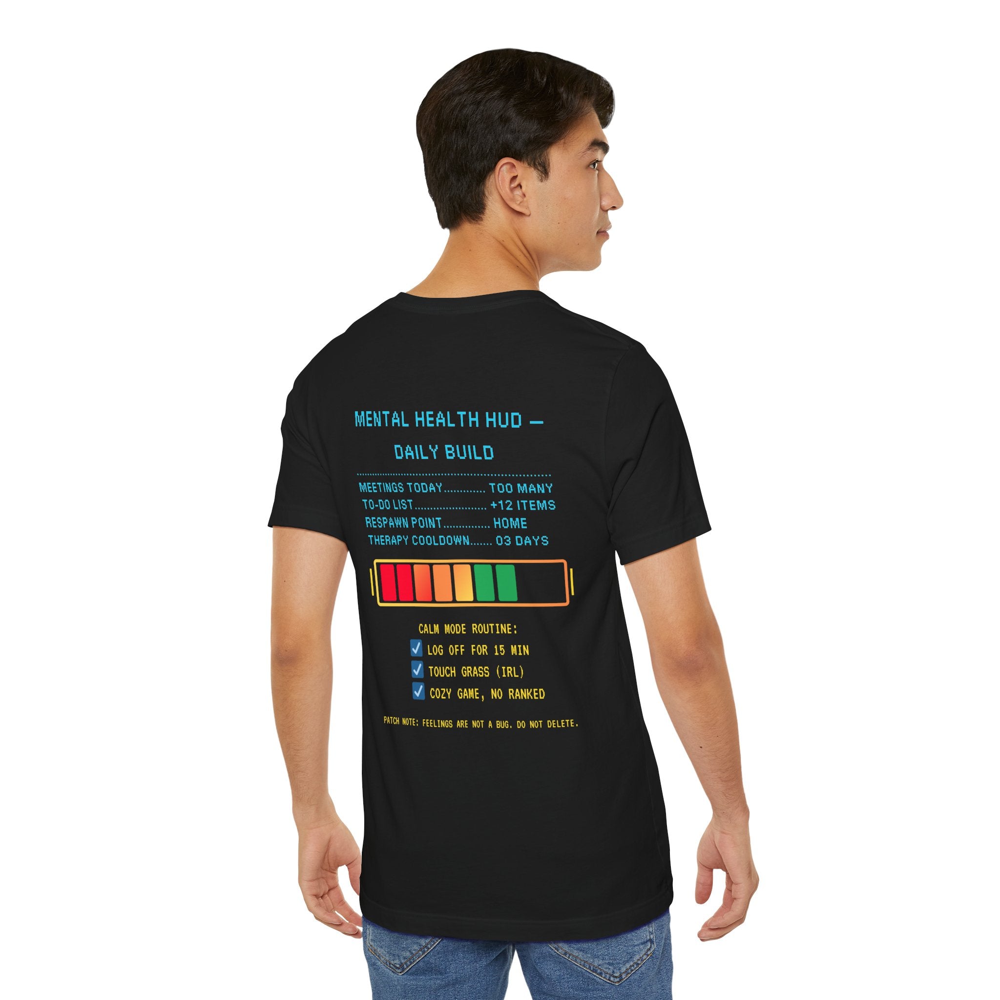 🧠 STRESS LEVELS AT 67% Shirt • Syncing to Calm Mode Gamer Tee • Mental Health HUD Pixel T-Shirt • Retro 80s 90s Gamer Gift for Adults