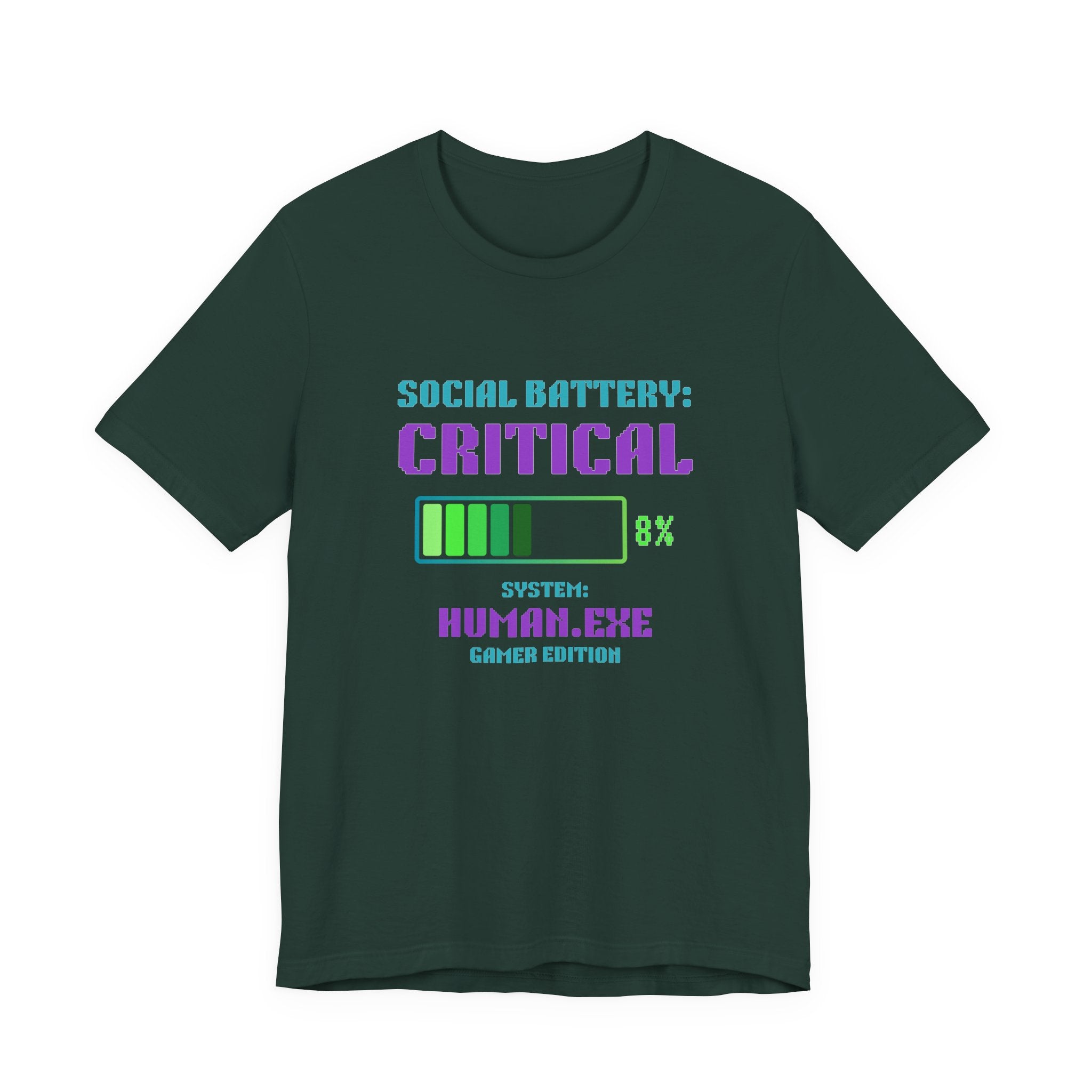 Social Battery: Critical Shirt – HUMAN.EXE Needs a Recharge Gamer Tee (Front & Back Print)
