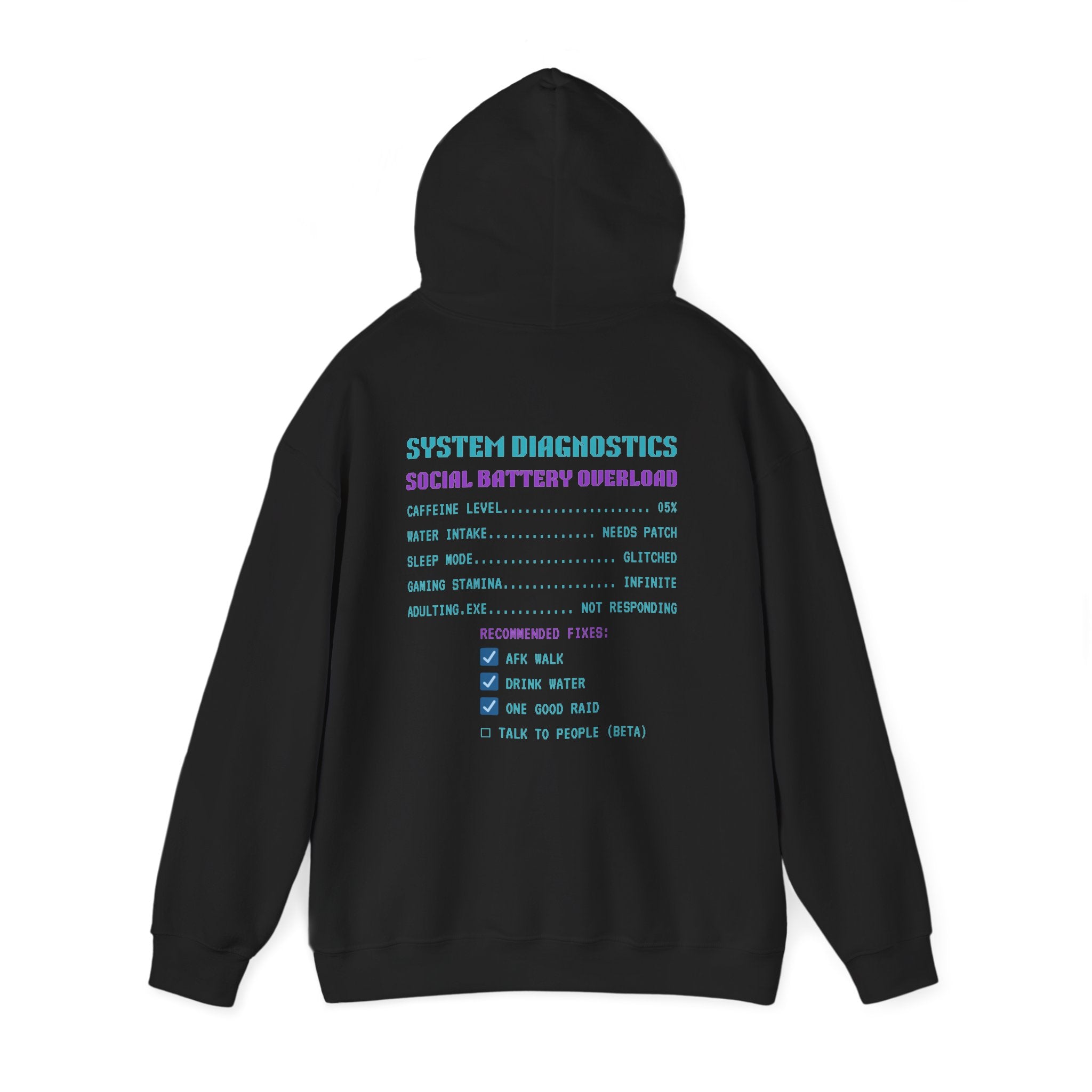 🔋 Social Battery Critical Hoodie • Retro Gamer Front + Back • Human.exe Gamer Edition • Cozy Introvert Gamer Hoodie • 80s–90s Gamer Gift
