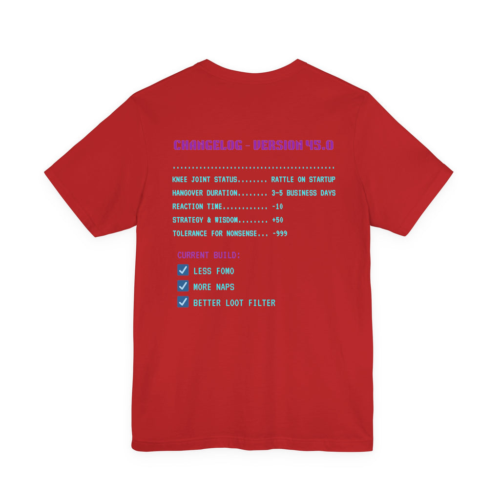 🎮 HUMAN.EXE Patch Notes v45.0 Shirt • Funny 45th Birthday Gamer T-Shirt • Retro Changelog Tee for 80s 90s Gamers • Level 45 Upgrade Gift