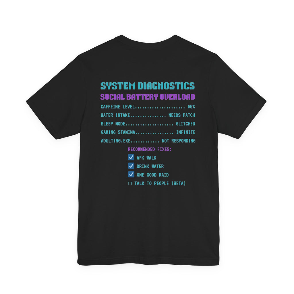 🔋 Social Battery Critical Shirt • Retro Gamer Front + Back Design • Human.exe Gamer Edition • Introvert Gamer Gift • Neon Arcade Tee