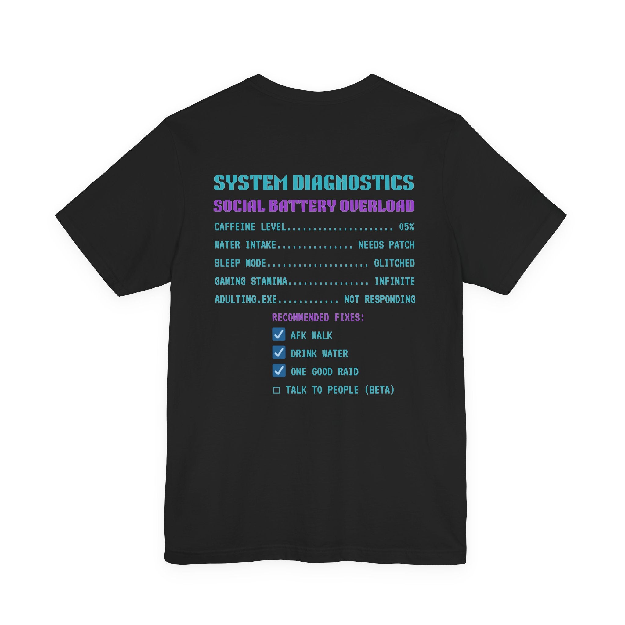 🔋 Social Battery Critical Shirt • Retro Gamer Front + Back Design • Human.exe Gamer Edition • Introvert Gamer Gift • Neon Arcade Tee