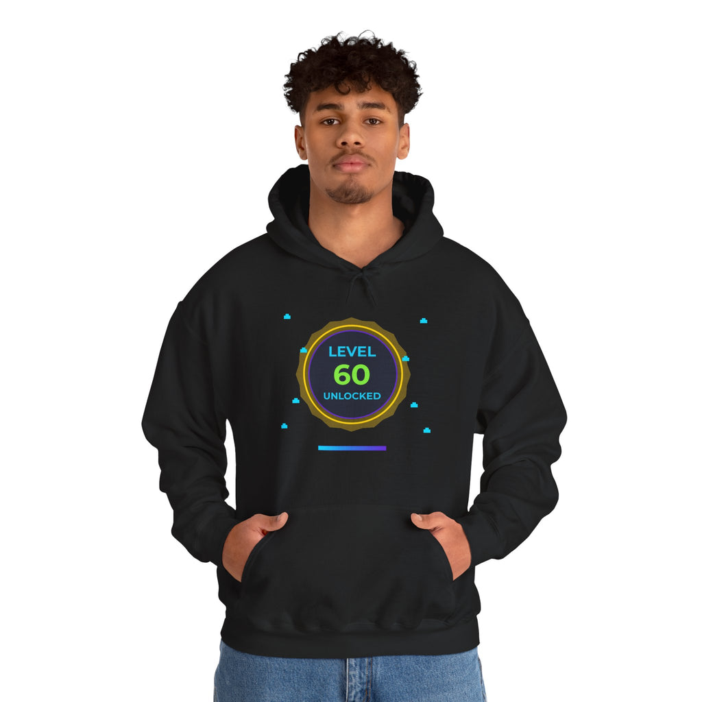 🔥 Level 60 Legend Hoodie • Retro Gamer 60th Birthday Gift • Front + Back Design • Arcade Achievement Hoodie