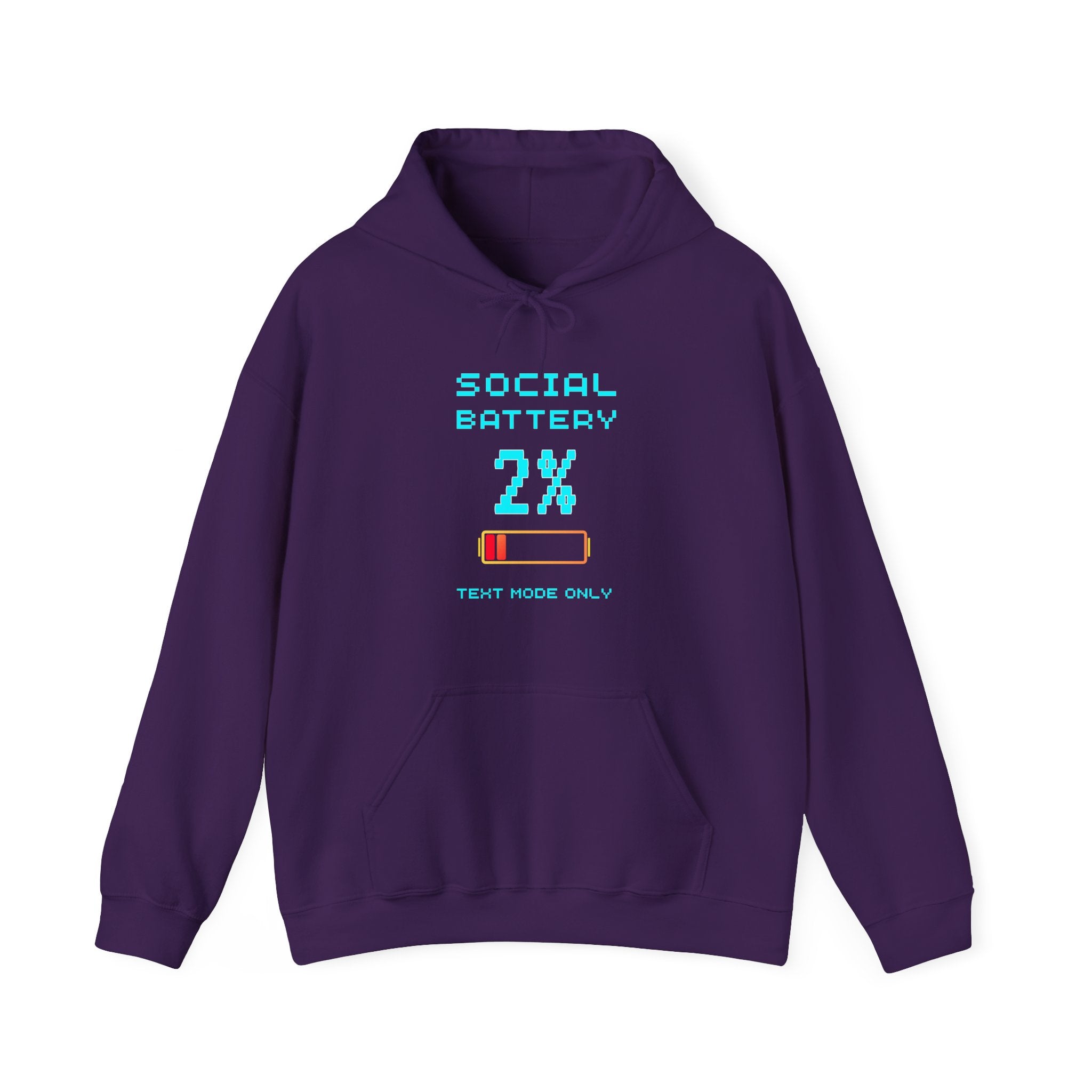 Social Battery 2% Hoodie – Text Mode Only Introvert Gamer Sweatshirt (Front & Back Print)