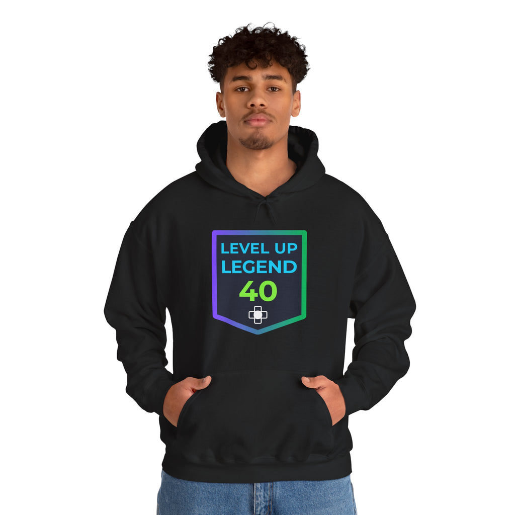 🔥 Level 40 Legend Hoodie • Retro Gamer 40th Birthday Gift • Front + Back Design • Arcade Achievement Hoodie