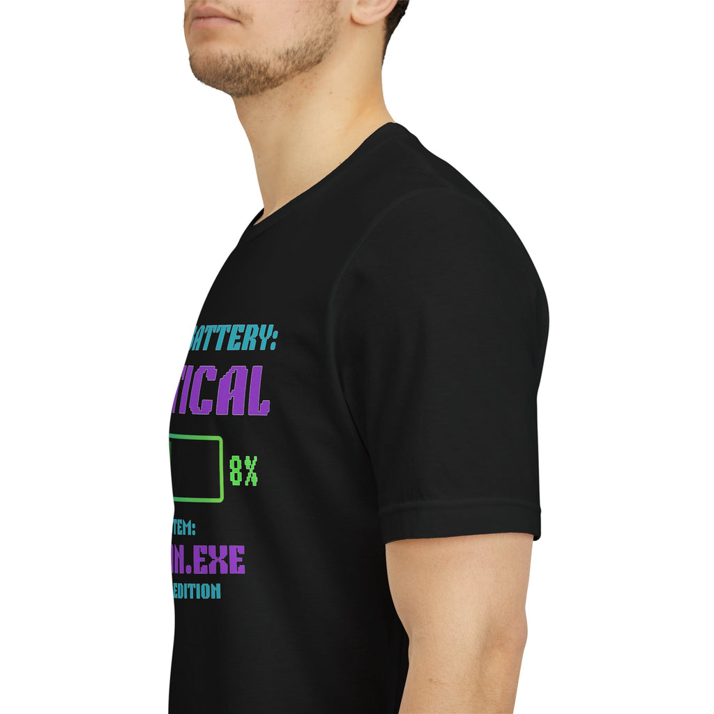 🔋 Social Battery Critical Shirt • Retro Gamer Front + Back Design • Human.exe Gamer Edition • Introvert Gamer Gift • Neon Arcade Tee