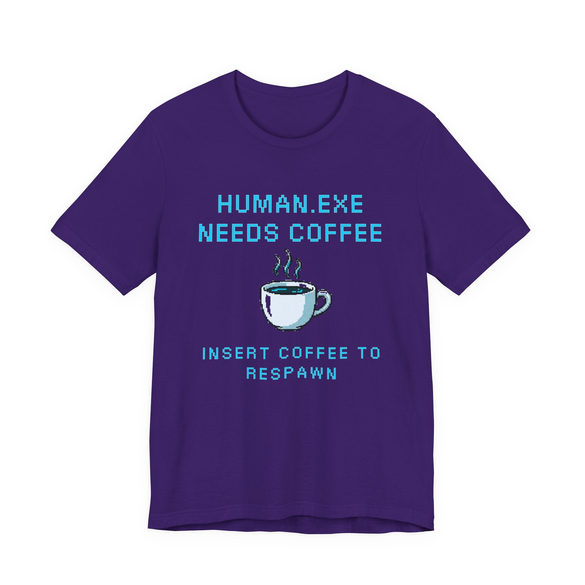 HUMAN.EXE Needs Coffee Shirt – Insert Coffee to Respawn Gamer Tee (Morning Boot Sequence Front & Back Print)