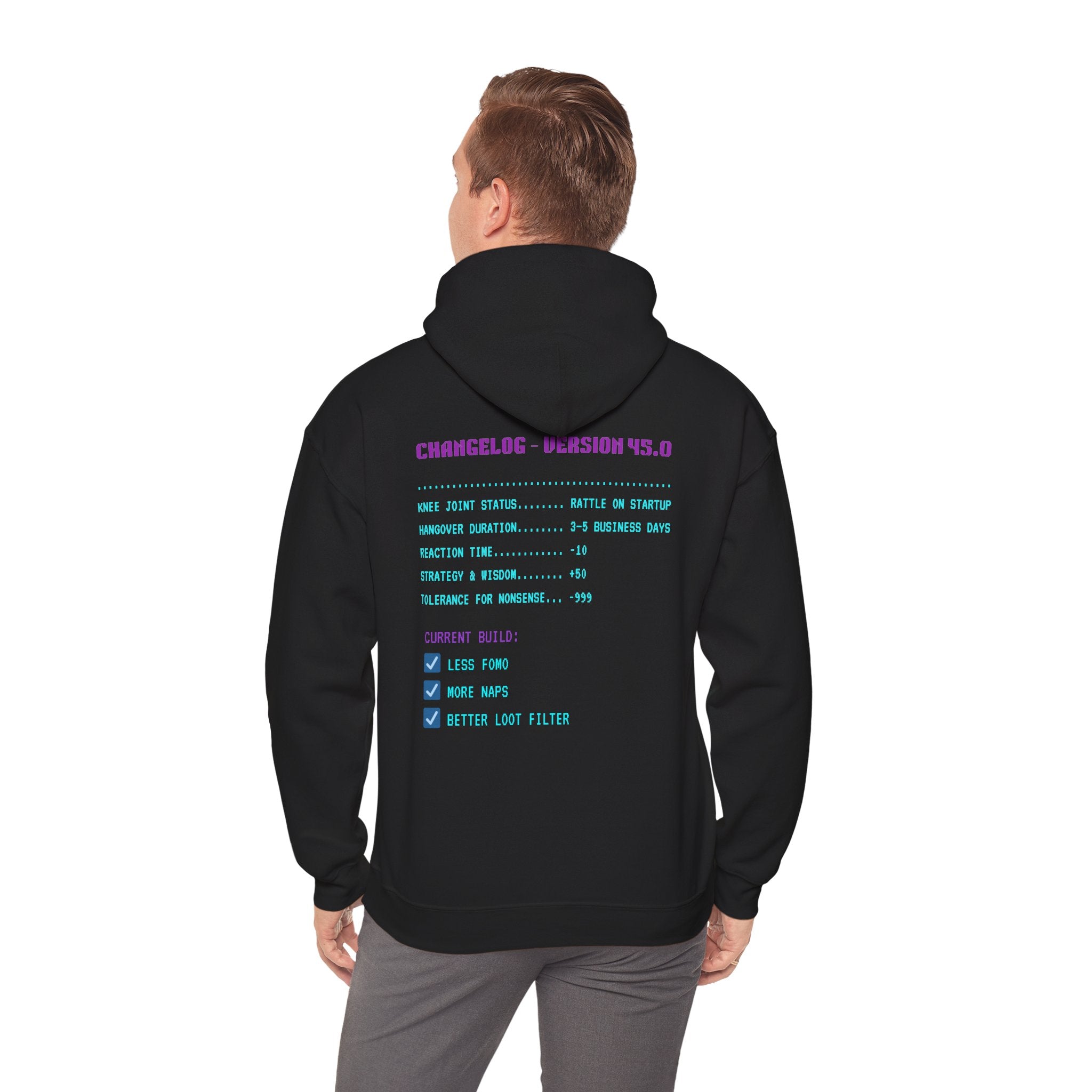 🎮 HUMAN.EXE Patch Notes v 45.0 Hoodie • Funny 45th Birthday Gamer Hoodie • Retro Changelog Sweatshirt • Cozy Level 45 Upgrade Gift
