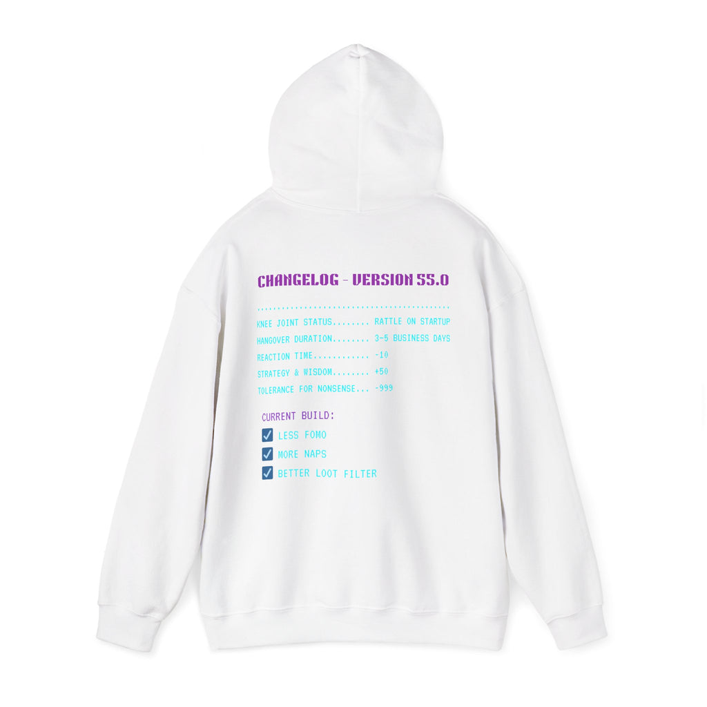 🎮 HUMAN.EXE Patch Notes v 55.0 Hoodie • Funny 55th Birthday Gamer Hoodie • Retro Changelog Sweatshirt • Cozy Level 55 Upgrade Gift