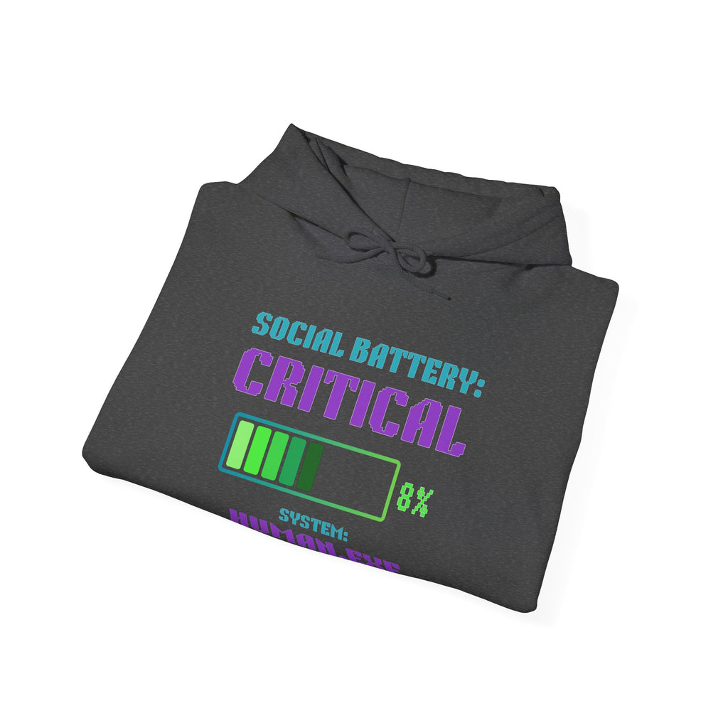 🔋 Social Battery Critical Hoodie • Retro Gamer Front + Back • Human.exe Gamer Edition • Cozy Introvert Gamer Hoodie • 80s–90s Gamer Gift