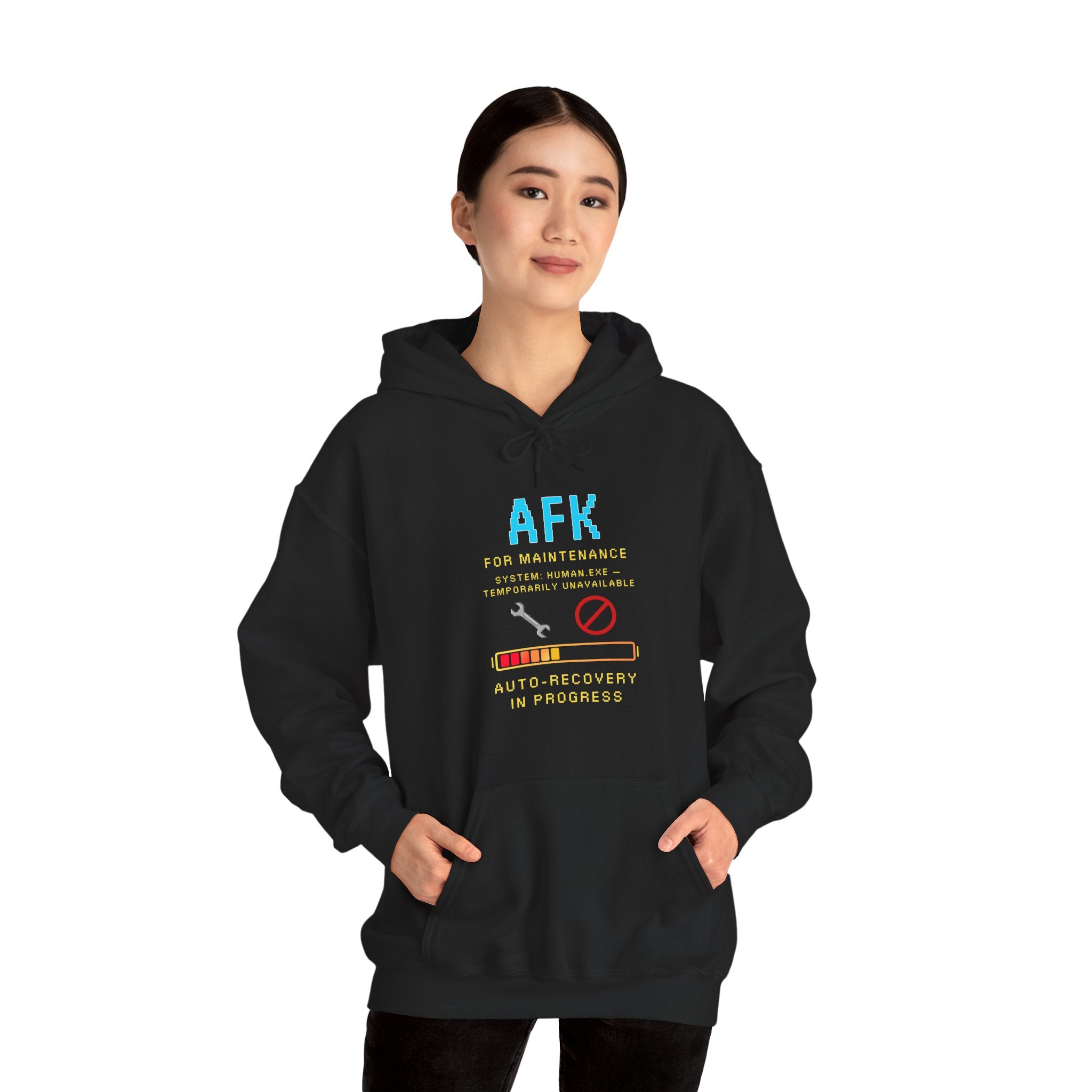 AFK for Maintenance Hoodie – Self-Care Mode HUMAN.EXE Gamer Sweatshirt (Front & Back Print)