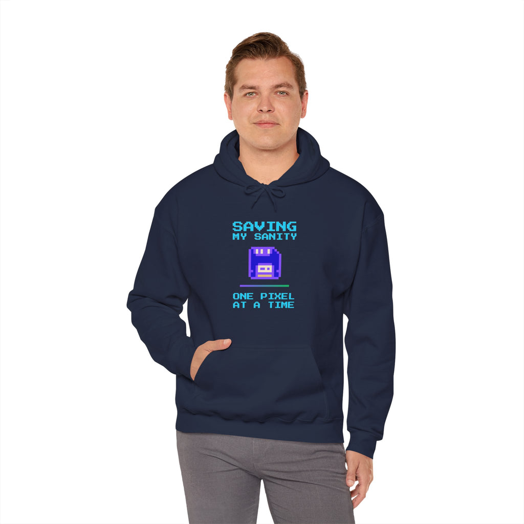 🔥 Saving My Sanity Hoodie | Front + Back Design | Gamer Mental Health Sweatshirt | Retro Floppy Disk Gaming Humor