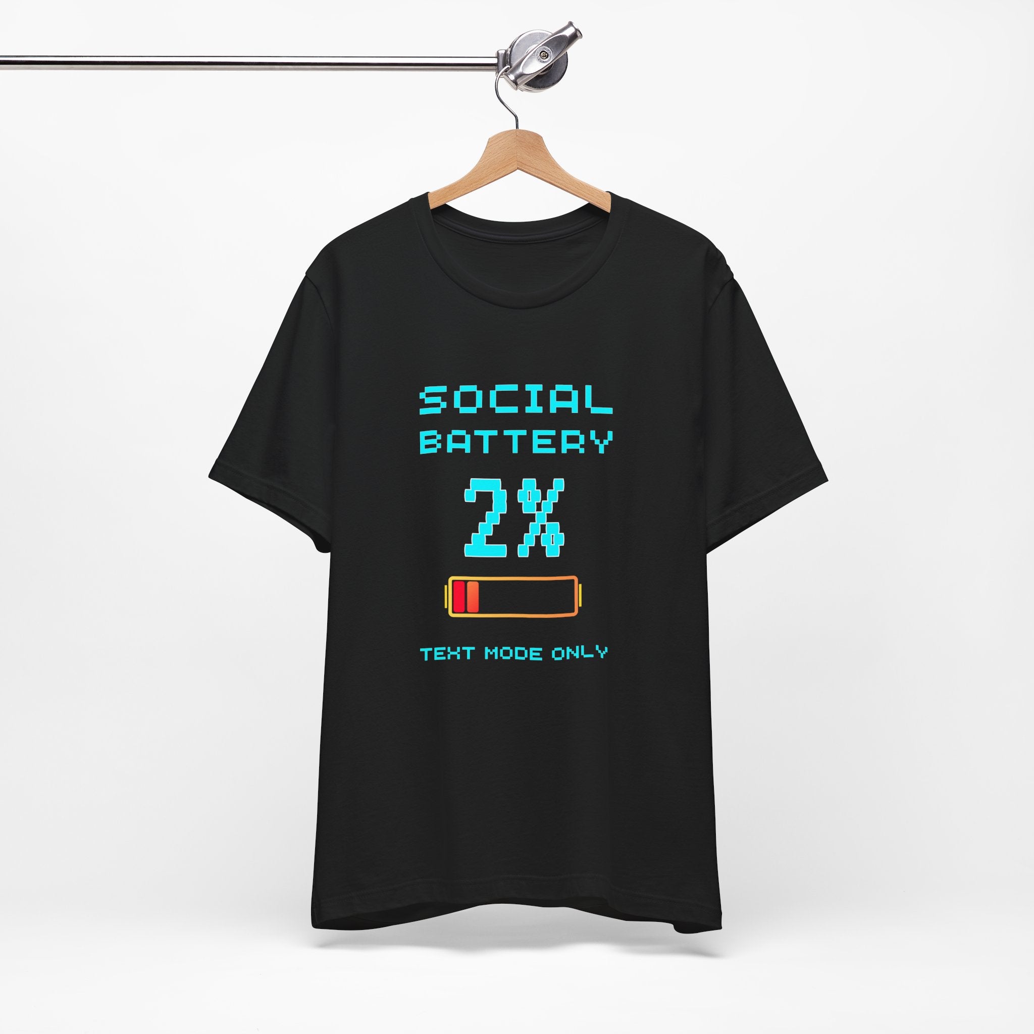 Social Battery 2% Shirt – Text Mode Only Introvert Gamer Tee (Front & Back Print)