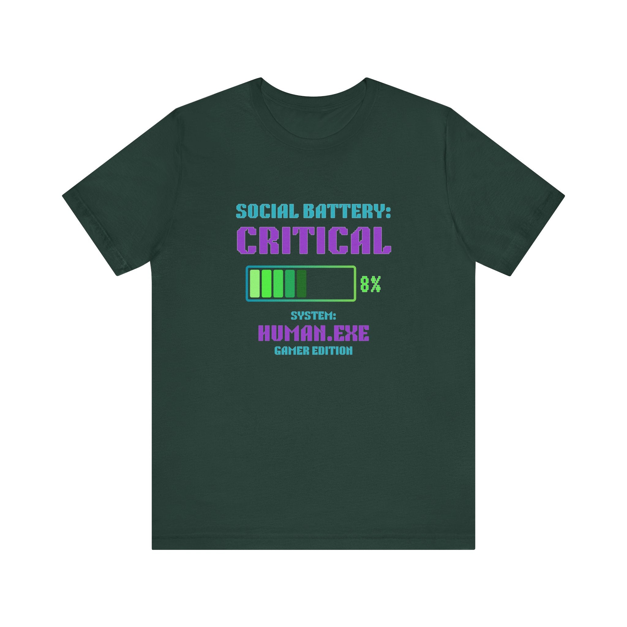 🔋 Social Battery Critical Shirt • Retro Gamer Front + Back Design • Human.exe Gamer Edition • Introvert Gamer Gift • Neon Arcade Tee