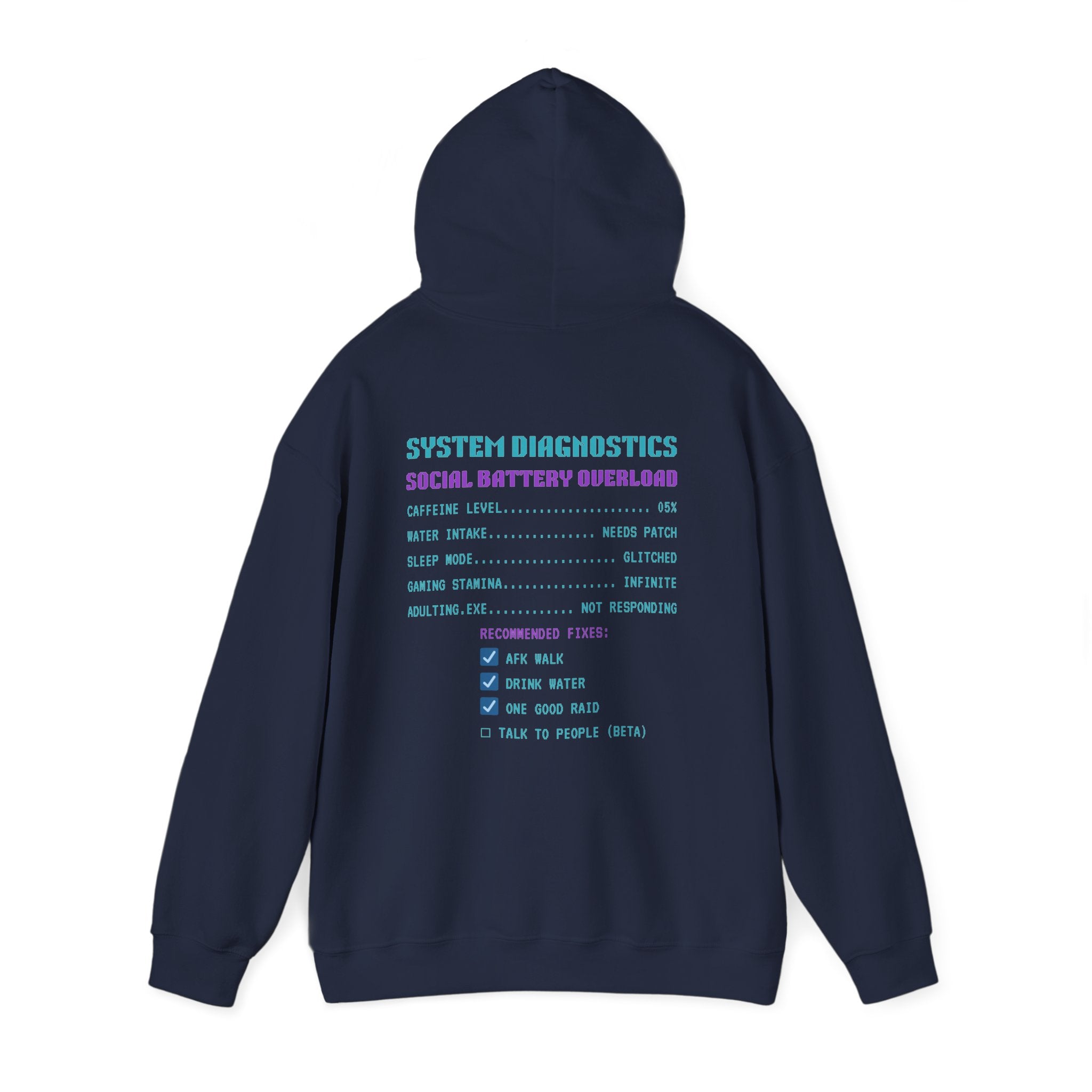 🔋 Social Battery Critical Hoodie • Retro Gamer Front + Back • Human.exe Gamer Edition • Cozy Introvert Gamer Hoodie • 80s–90s Gamer Gift