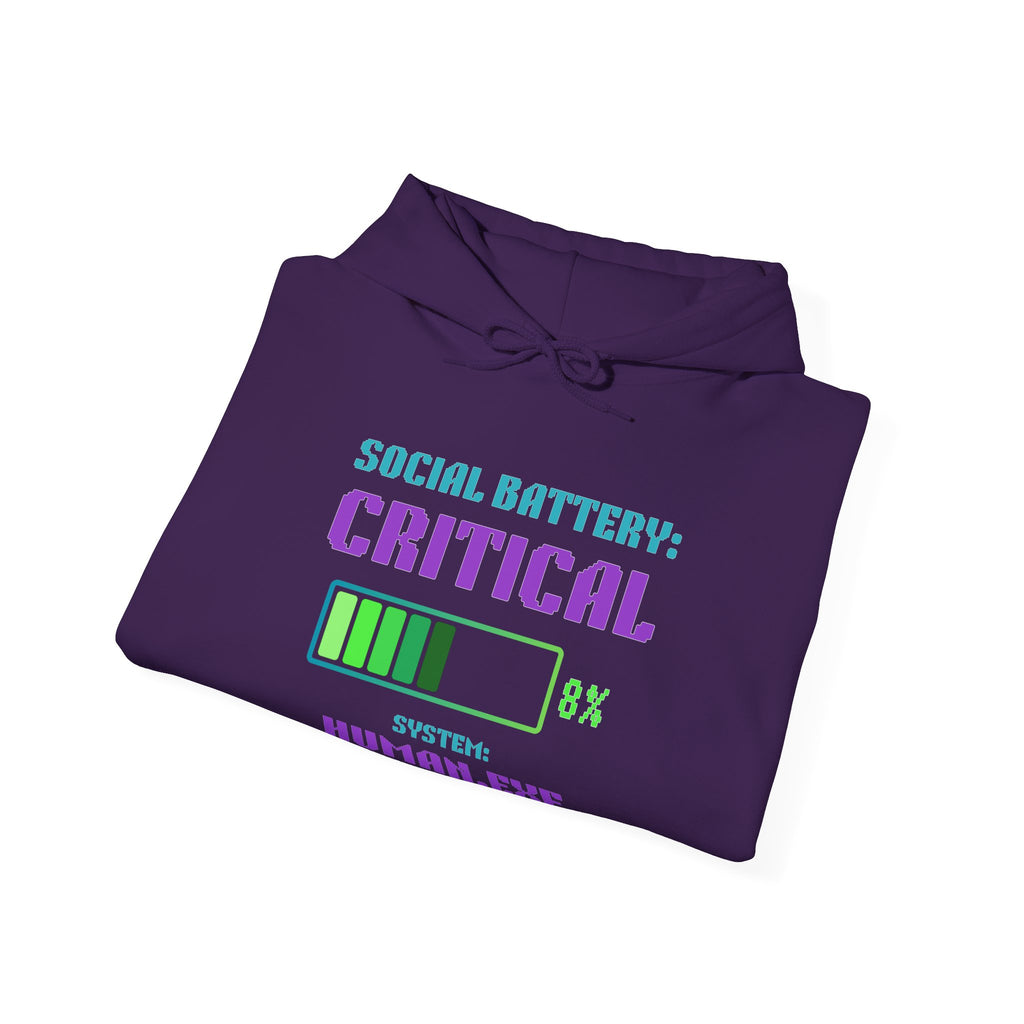 🔋 Social Battery Critical Hoodie • Retro Gamer Front + Back • Human.exe Gamer Edition • Cozy Introvert Gamer Hoodie • 80s–90s Gamer Gift