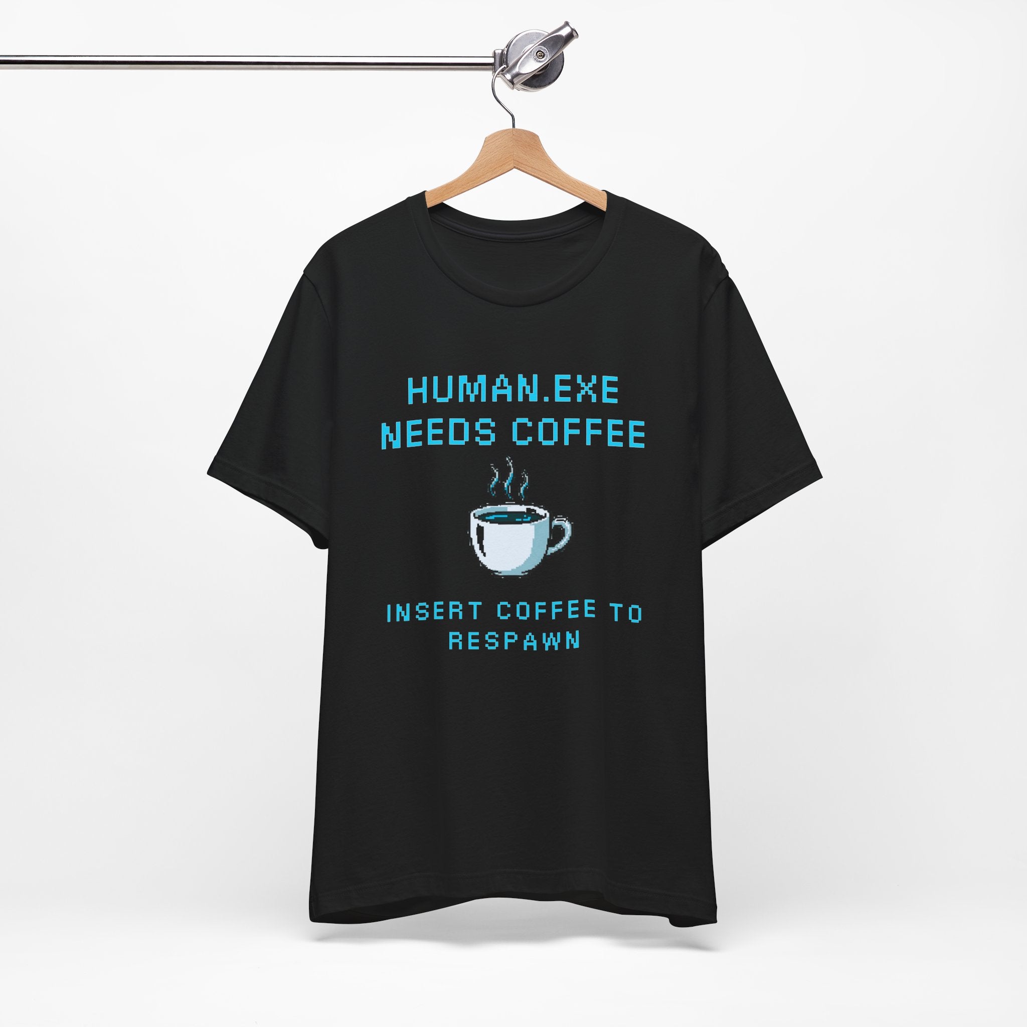 ☕ HUMAN.EXE NEEDS COFFEE Shirt • Insert Coffee to Respawn Gamer Tee • Morning Boot Sequence Pixel T-Shirt • Funny 80s 90s Gamer Gift