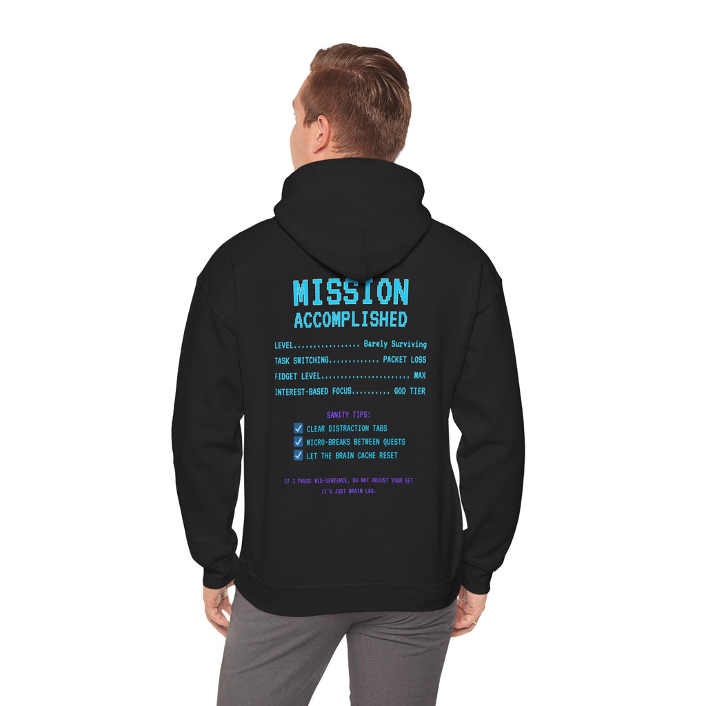 Saving My Sanity Hoodie – One Pixel at a Time Retro Gamer Sweatshirt (Mission Accomplished Front & Back Print)