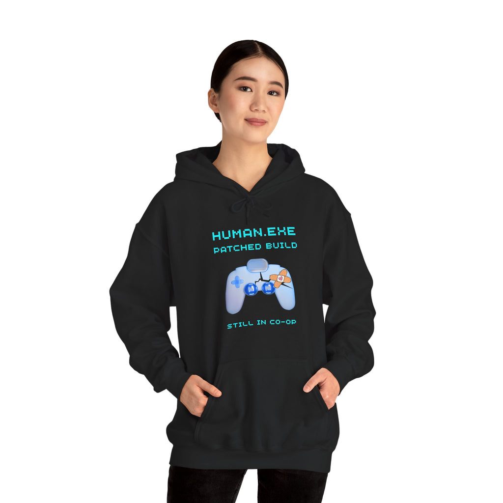 HUMAN.EXE Patched Build Hoodie – Still in Co-Op 40+ Gamer Sweatshirt (Front & Back Print)
