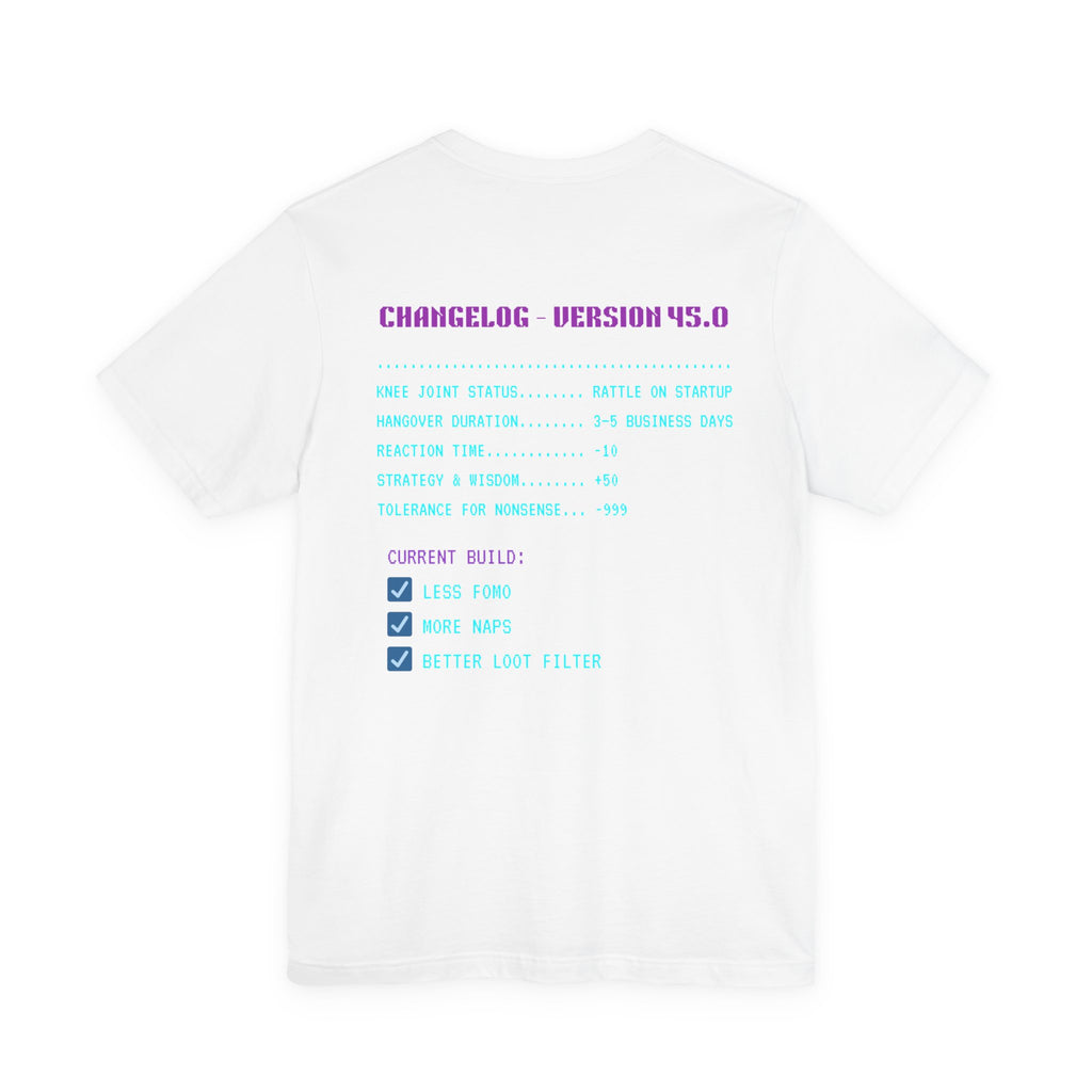 🎮 HUMAN.EXE Patch Notes v45.0 Shirt • Funny 45th Birthday Gamer T-Shirt • Retro Changelog Tee for 80s 90s Gamers • Level 45 Upgrade Gift