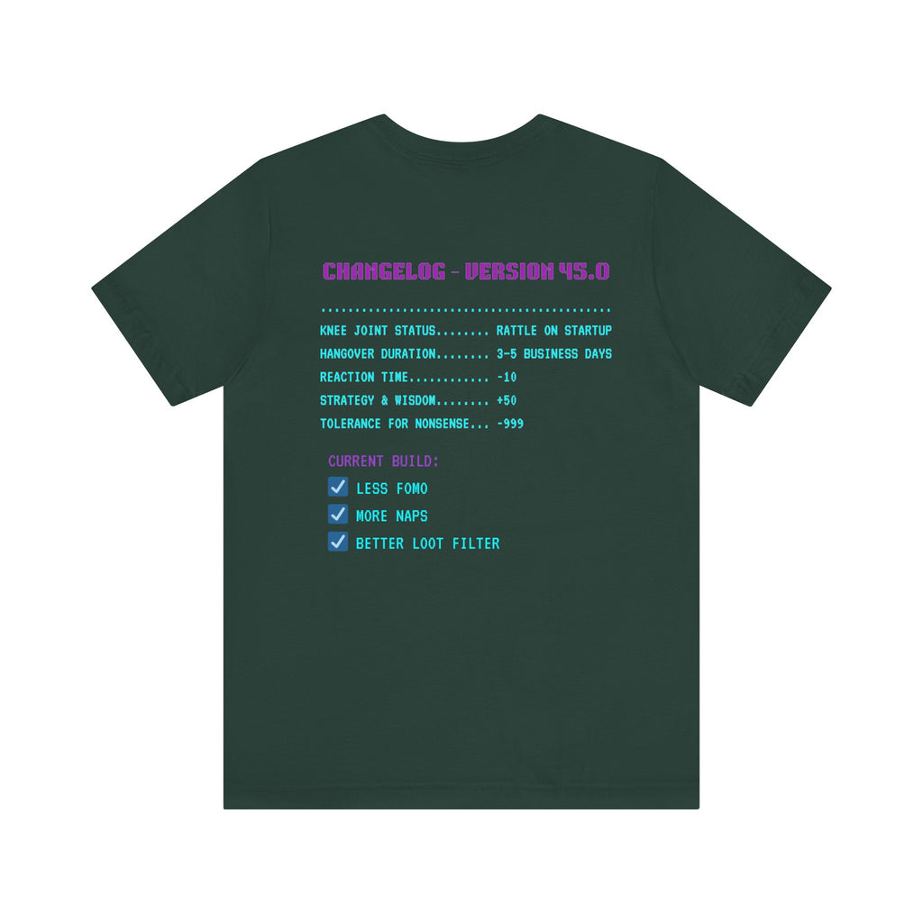 🎮 HUMAN.EXE Patch Notes v45.0 Shirt • Funny 45th Birthday Gamer T-Shirt • Retro Changelog Tee for 80s 90s Gamers • Level 45 Upgrade Gift
