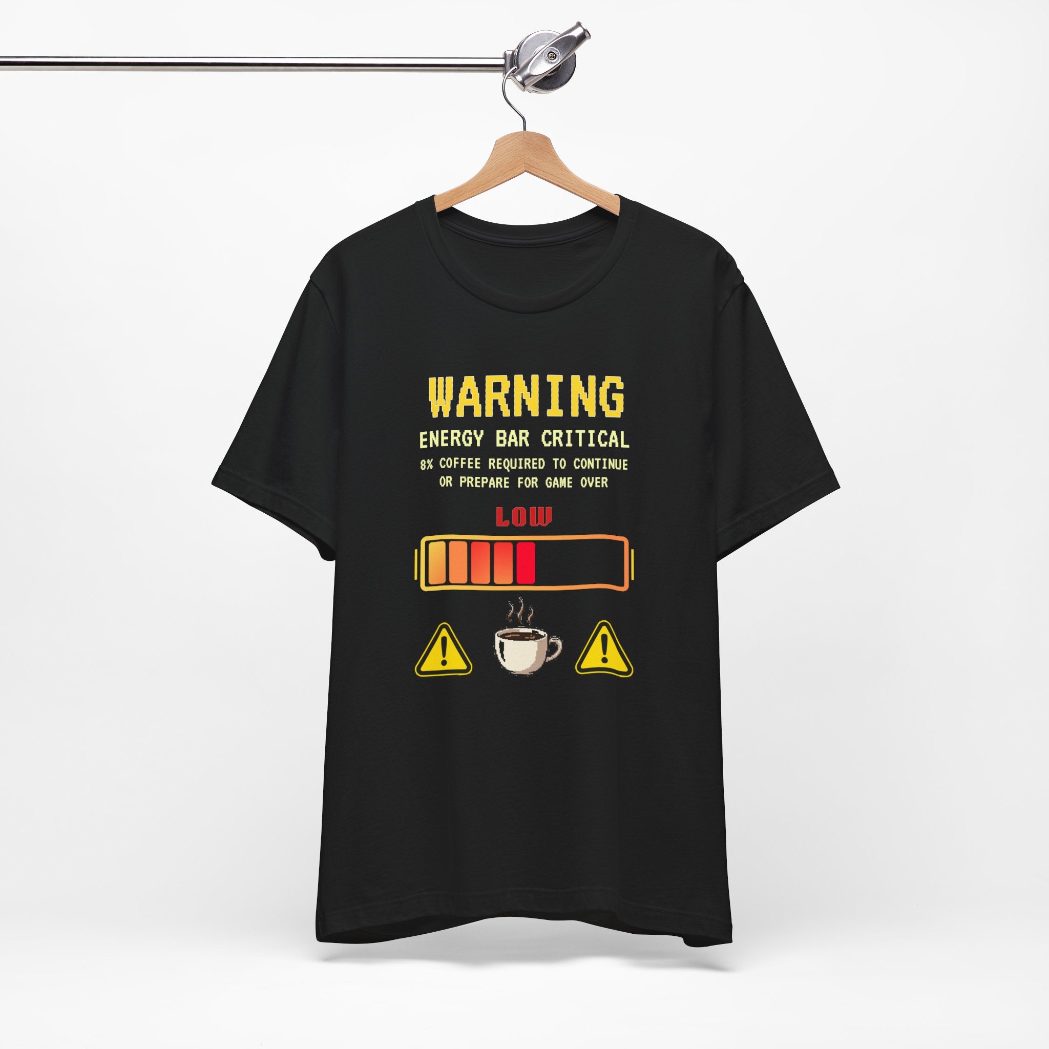 Low Energy Gamer Shirt – Caffeine Required to Respawn Funny Coffee Addict Tee (System Diagnostics Front & Back Print)