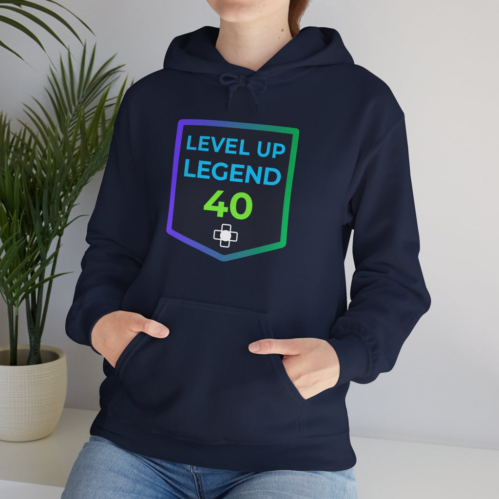 🔥 Level 40 Legend Hoodie • Retro Gamer 40th Birthday Gift • Front + Back Design • Arcade Achievement Hoodie