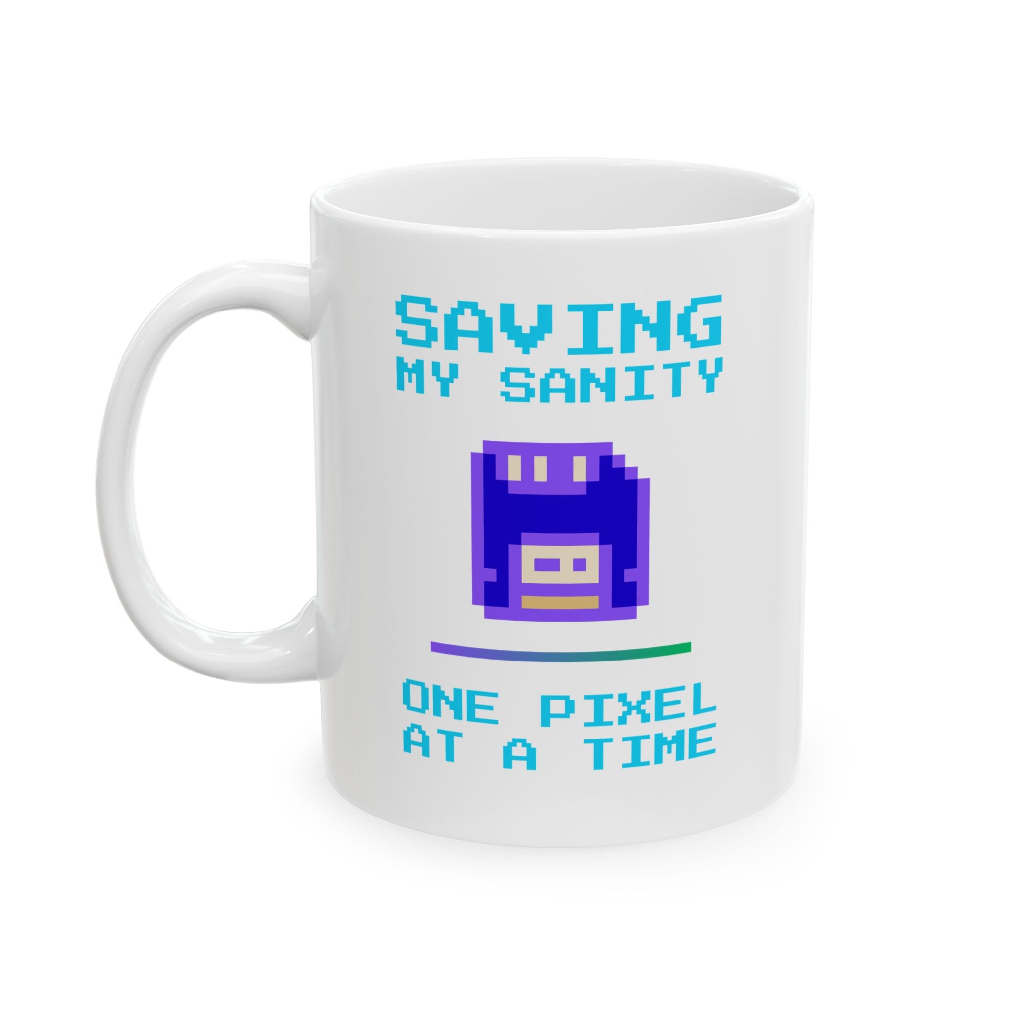 ☕ Saving My Sanity Mug • One Pixel at a Time • Gamer Mental Health Gift • Retro Floppy Disk Coffee Cup