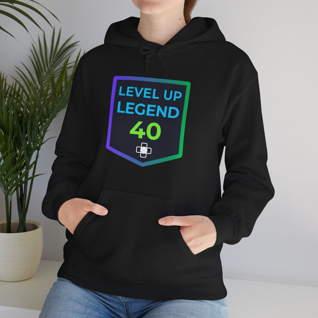 🔥 Level 40 Legend Hoodie • Retro Gamer 40th Birthday Gift • Front + Back Design • Arcade Achievement Hoodie