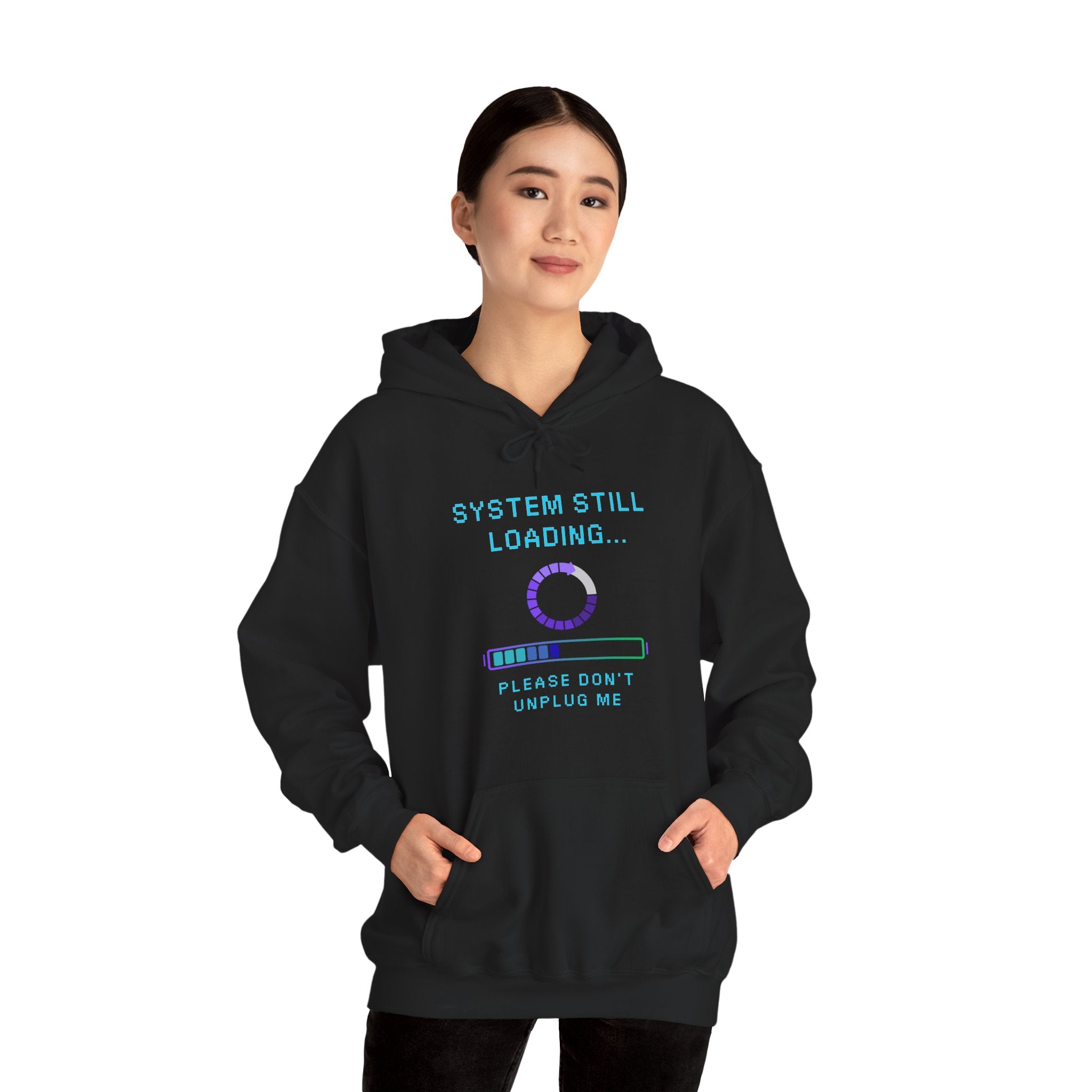 System Still Loading Hoodie – Please Don’t Unplug Me Retro Gamer Sweatshirt (Stress Monitor Front & Back Print)