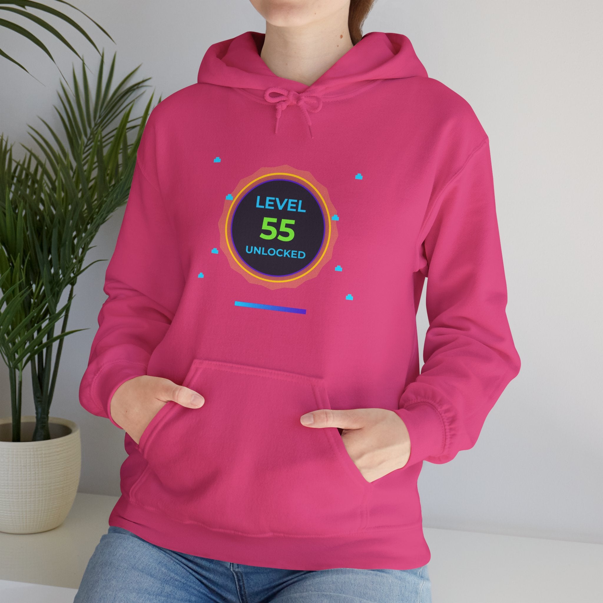 🔥 Level 55 Legend Hoodie • Retro Gamer 55th Birthday Gift • Front + Back Design • Arcade Achievement Hoodie