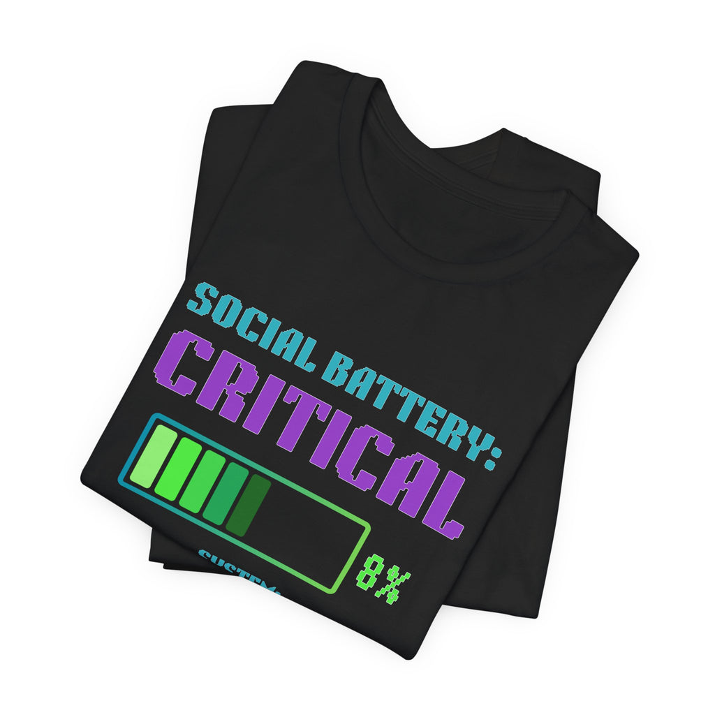 Social Battery: Critical Shirt – HUMAN.EXE Needs a Recharge Gamer Tee (Front & Back Print)