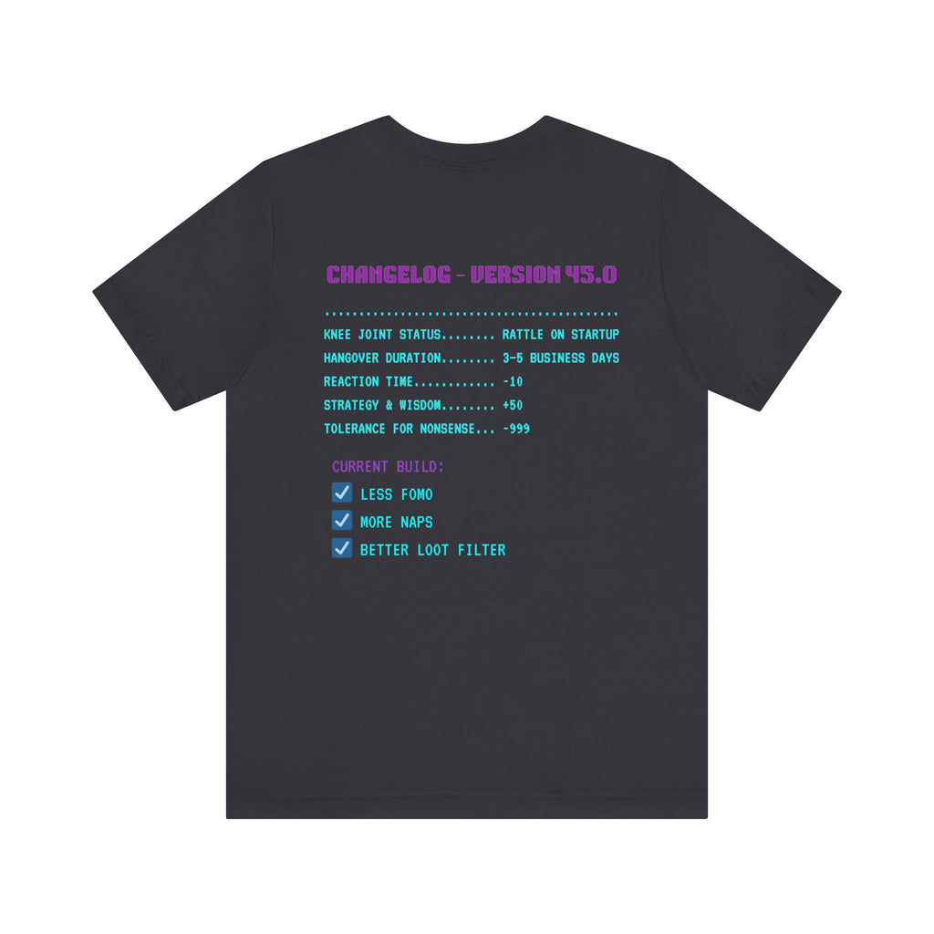 🎮 HUMAN.EXE Patch Notes v45.0 Shirt • Funny 45th Birthday Gamer T-Shirt • Retro Changelog Tee for 80s 90s Gamers • Level 45 Upgrade Gift