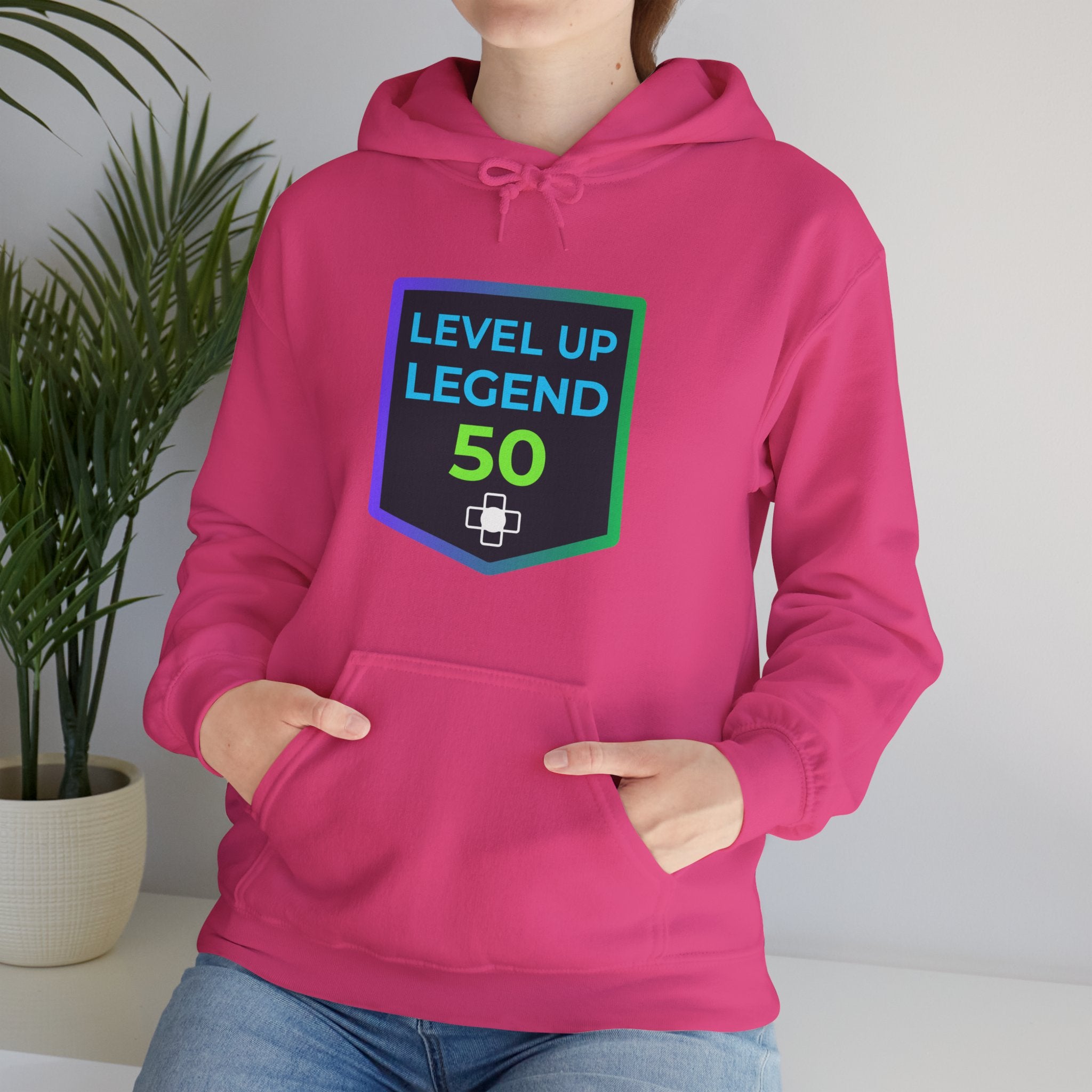 🔥 Level 50 Legend Hoodie • Retro Gamer 50th Birthday Gift • Front + Back Design • Arcade Achievement Hoodie
