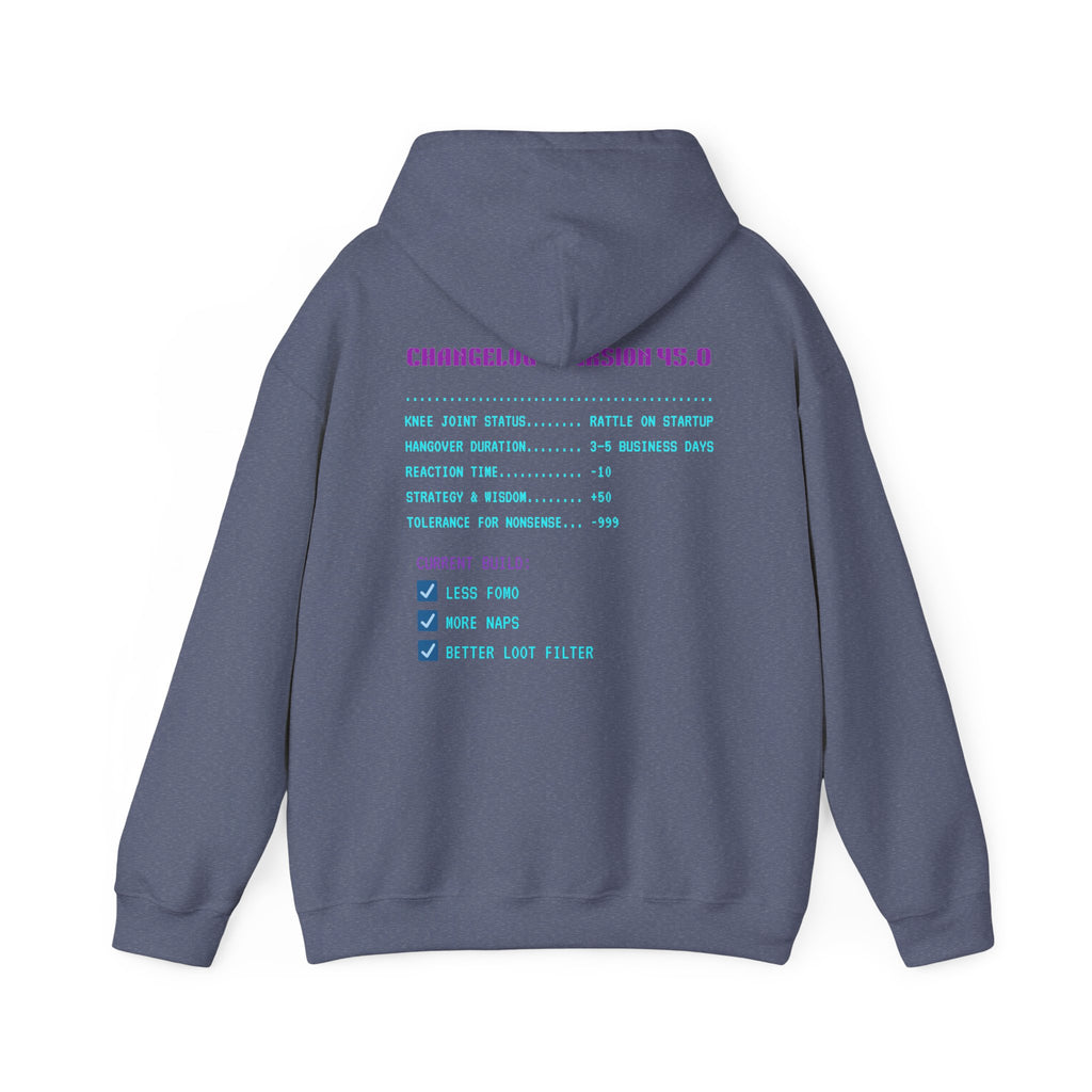 🎮 HUMAN.EXE Patch Notes v 45.0 Hoodie • Funny 45th Birthday Gamer Hoodie • Retro Changelog Sweatshirt • Cozy Level 45 Upgrade Gift