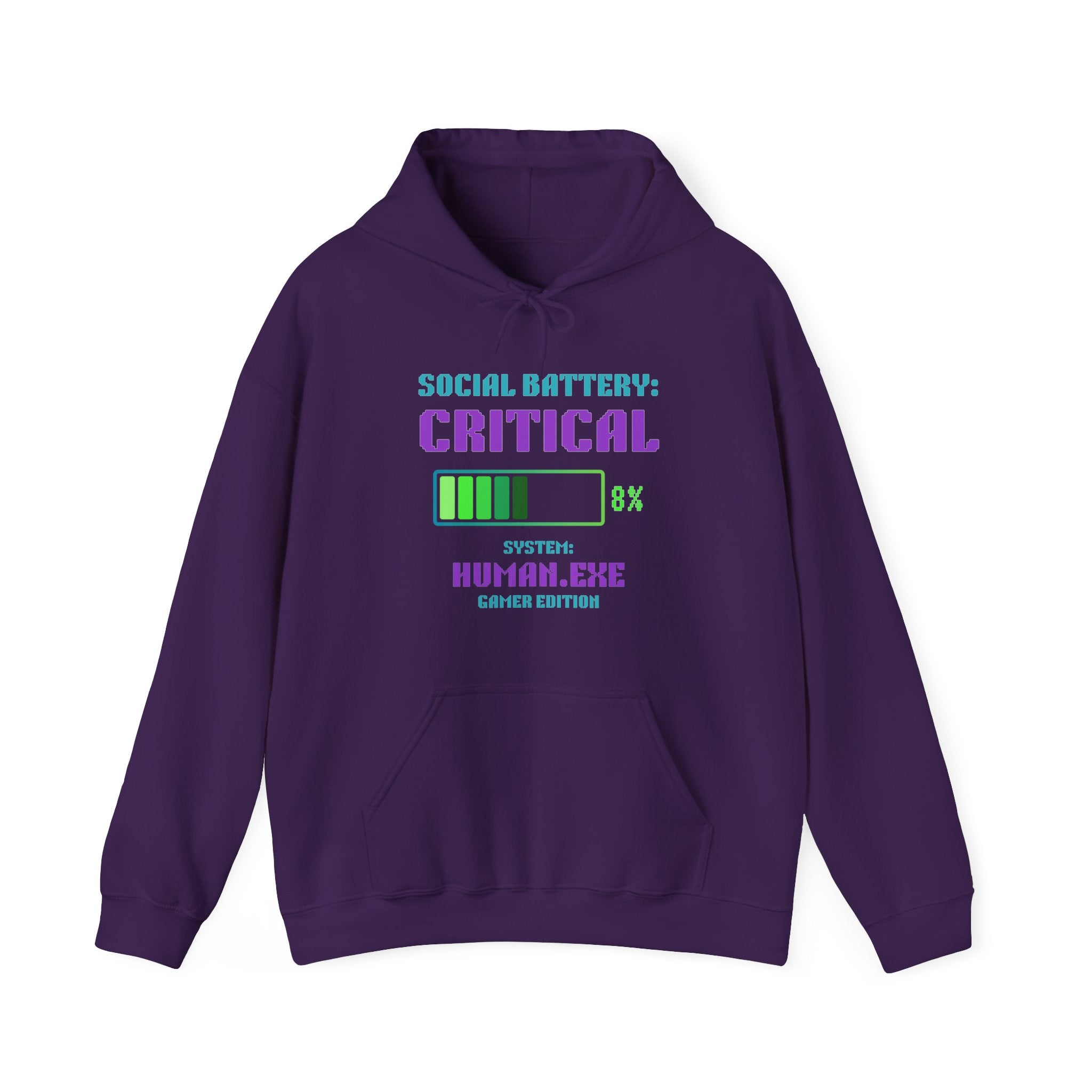 🔋 Social Battery Critical Hoodie • Retro Gamer Front + Back • Human.exe Gamer Edition • Cozy Introvert Gamer Hoodie • 80s–90s Gamer Gift