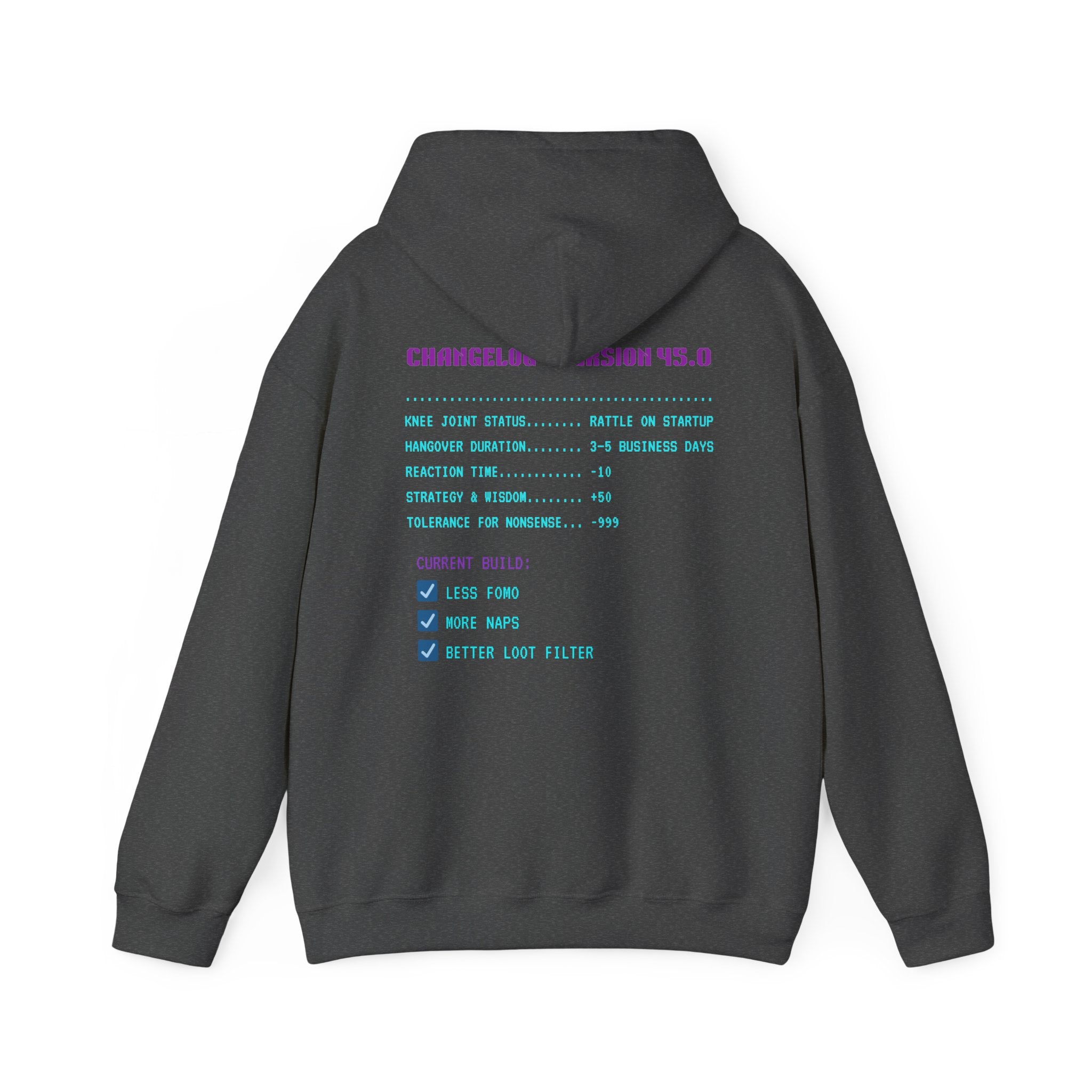 🎮 HUMAN.EXE Patch Notes v 45.0 Hoodie • Funny 45th Birthday Gamer Hoodie • Retro Changelog Sweatshirt • Cozy Level 45 Upgrade Gift