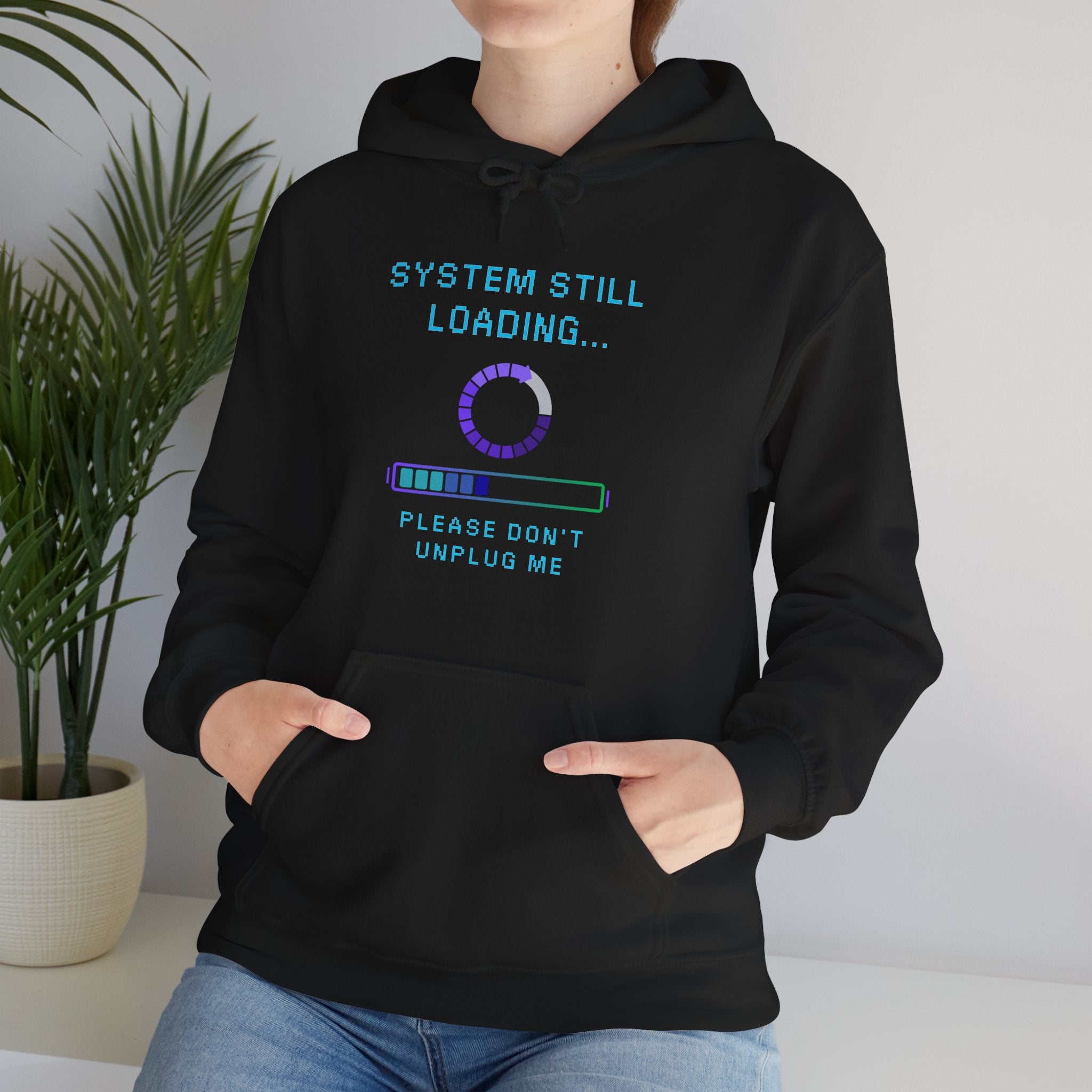 System Still Loading Hoodie – Please Don’t Unplug Me Retro Gamer Sweatshirt (Stress Monitor Front & Back Print)