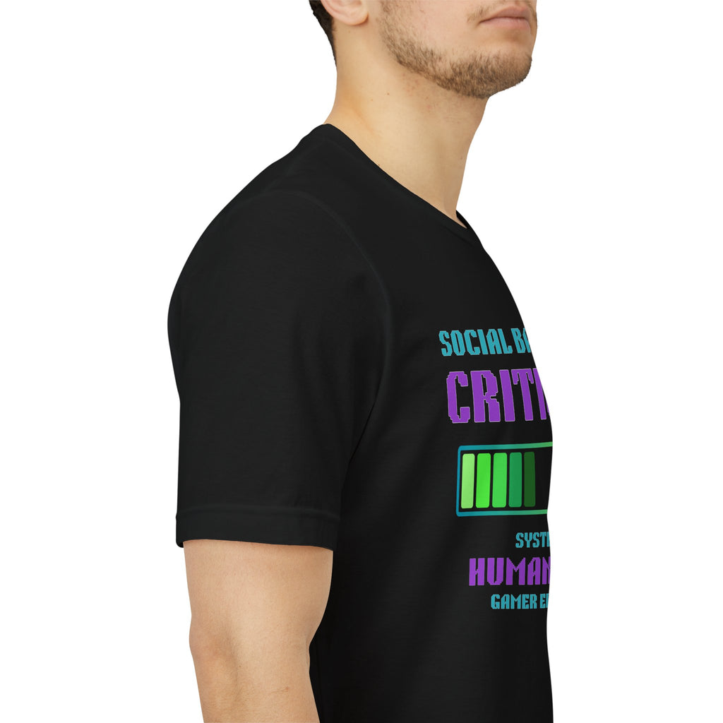 Social Battery: Critical Shirt – HUMAN.EXE Needs a Recharge Gamer Tee (Front & Back Print)