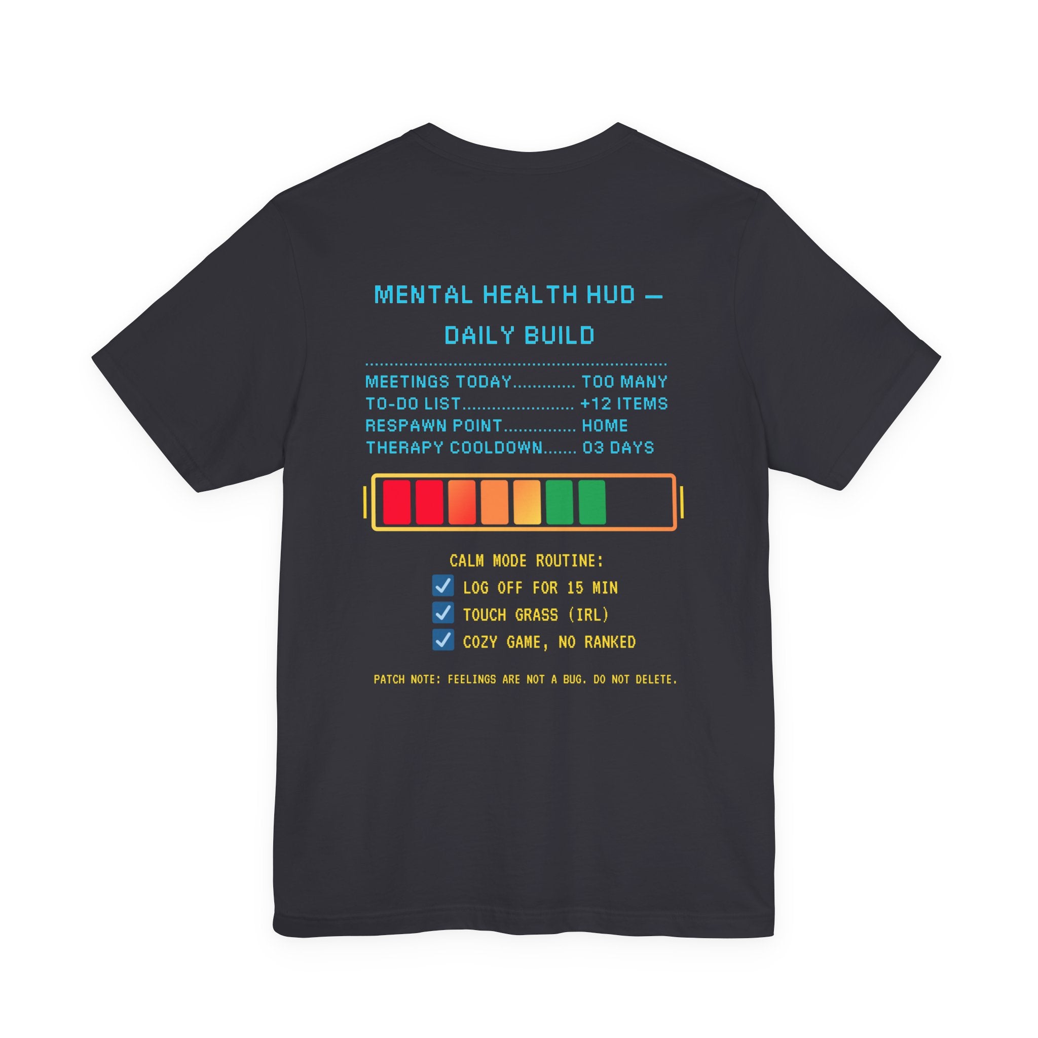 🧠 STRESS LEVELS AT 67% Shirt • Syncing to Calm Mode Gamer Tee • Mental Health HUD Pixel T-Shirt • Retro 80s 90s Gamer Gift for Adults