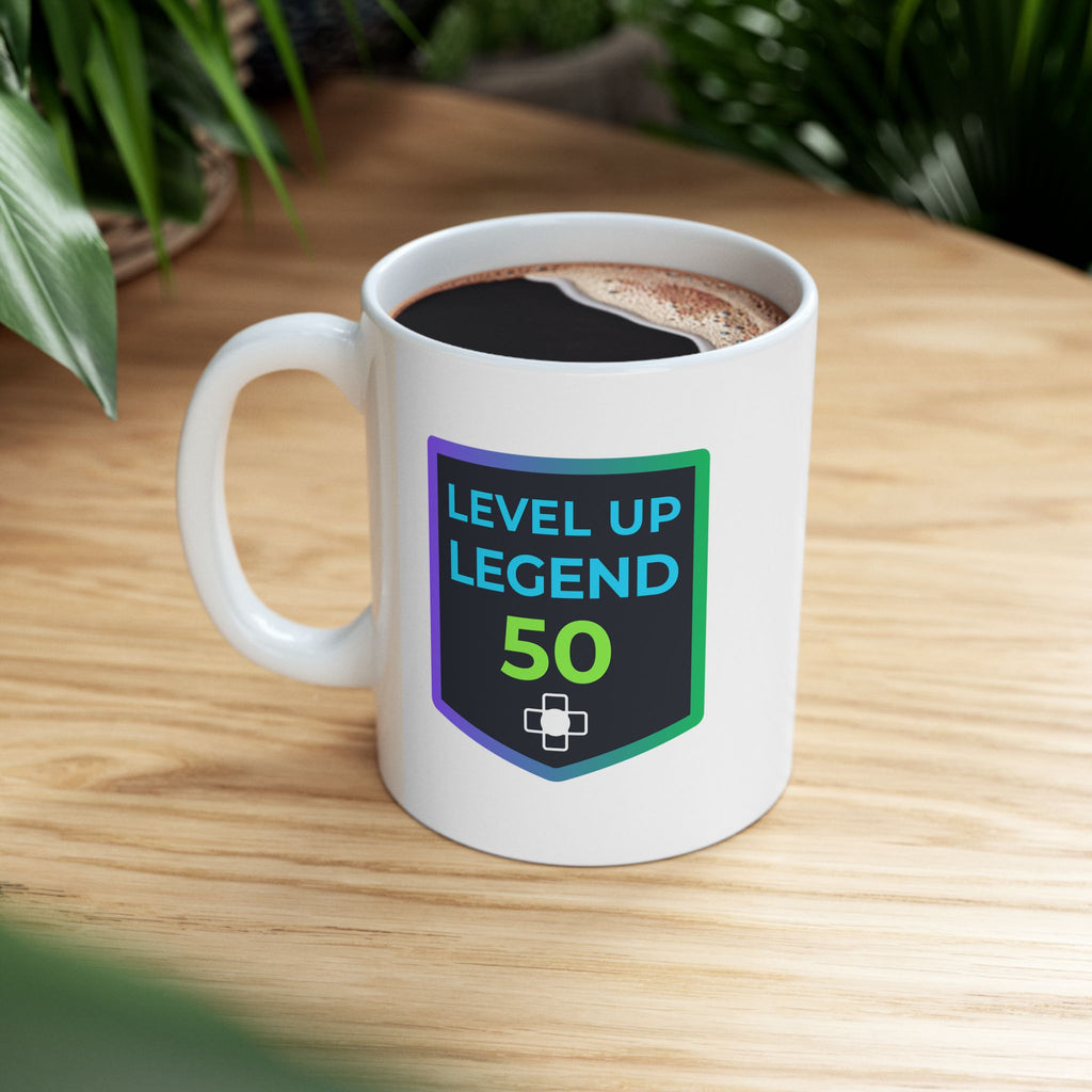 ☕ Level Up Legend 50 Mug | Ultimate Milestone Trophy | Retro Gamer Gift | High-Durability Ceramic
