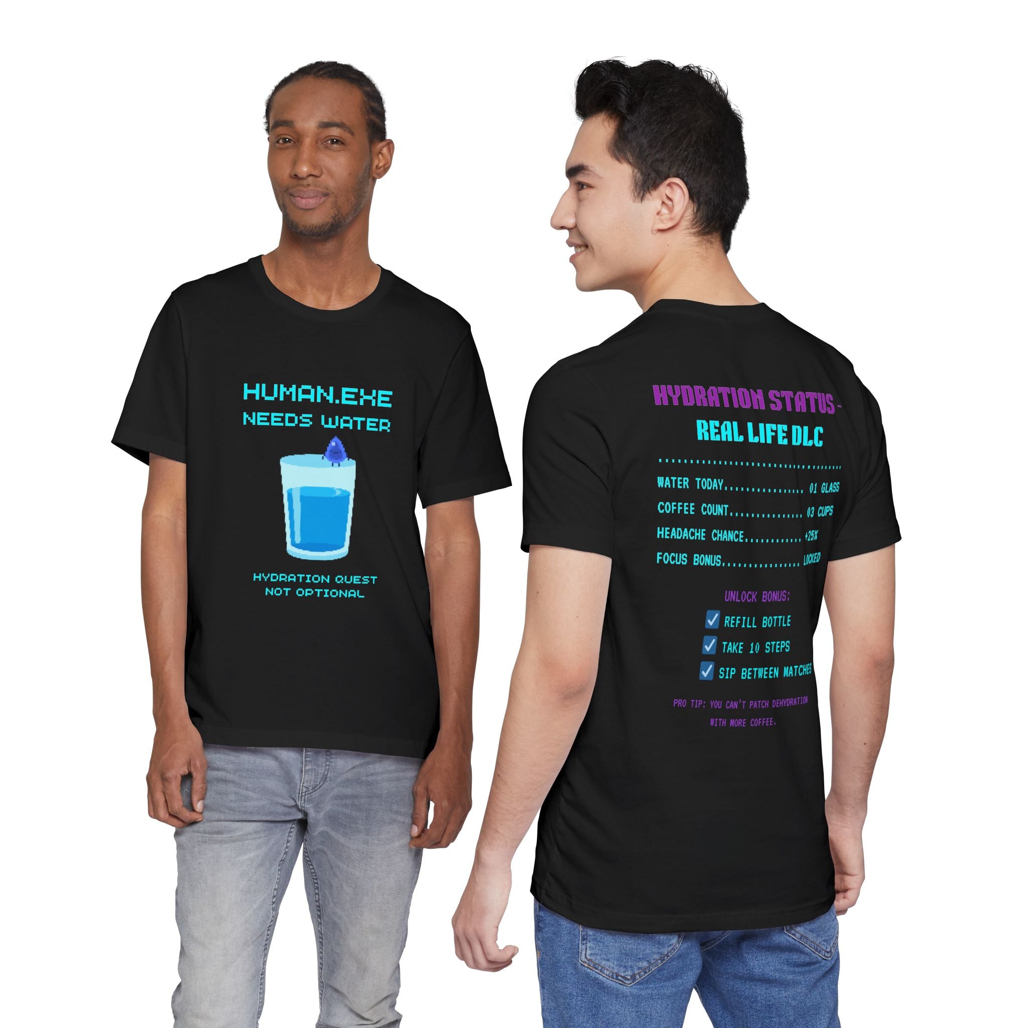💧 HUMAN.EXE NEEDS WATER Shirt • Hydration Quest Gamer Tee • Retro 80s 90s Video Game T-Shirt • Funny Introvert Gift for Gamers