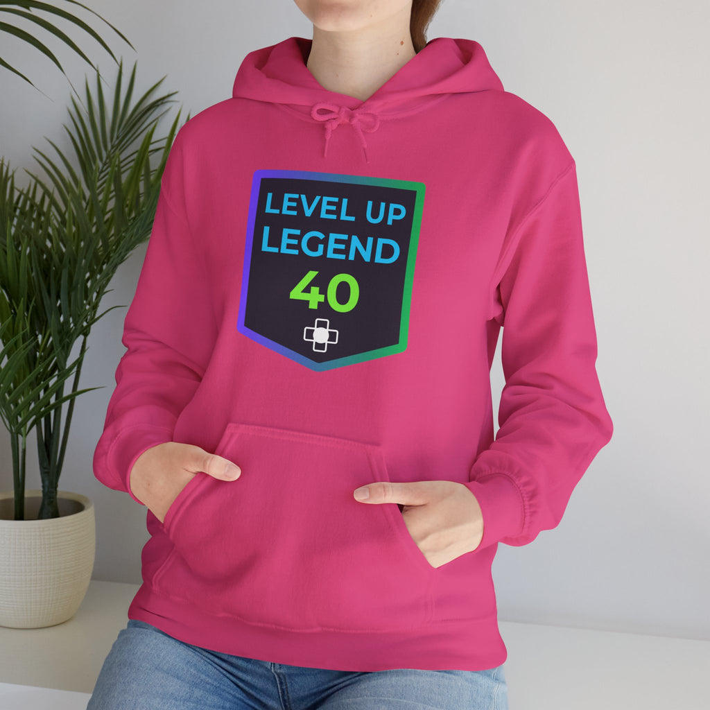 🔥 Level 40 Legend Hoodie • Retro Gamer 40th Birthday Gift • Front + Back Design • Arcade Achievement Hoodie