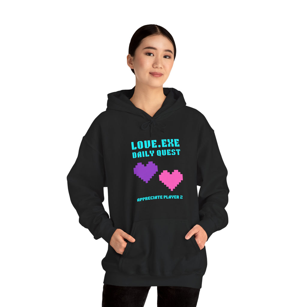Love Exe Daily Quest Appreciate Player 2 Hoodie | Funny Gamer Couple Gift | Anniversary Gift for Him Her | Gaming Relationship Sweatshirt