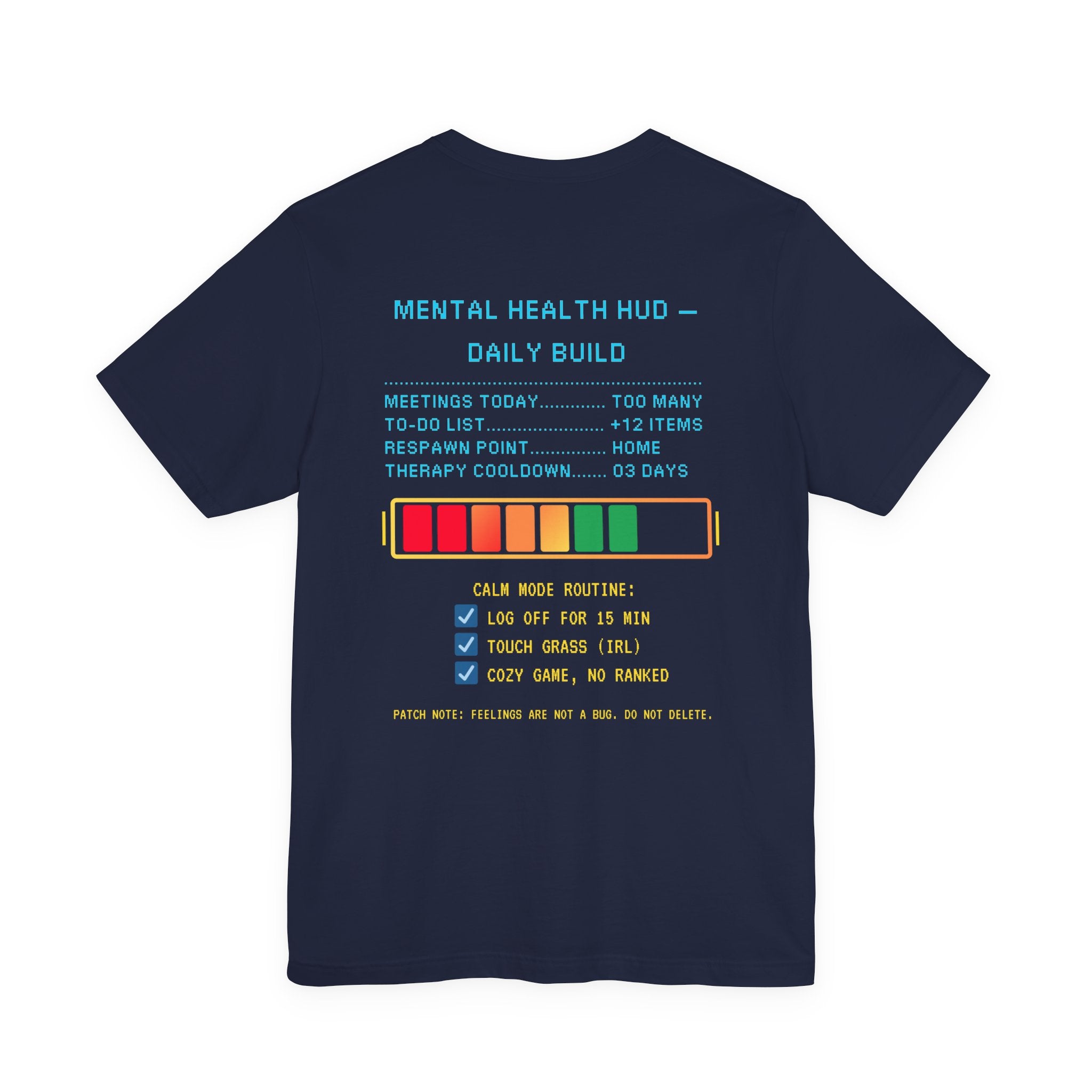 🧠 STRESS LEVELS AT 67% Shirt • Syncing to Calm Mode Gamer Tee • Mental Health HUD Pixel T-Shirt • Retro 80s 90s Gamer Gift for Adults