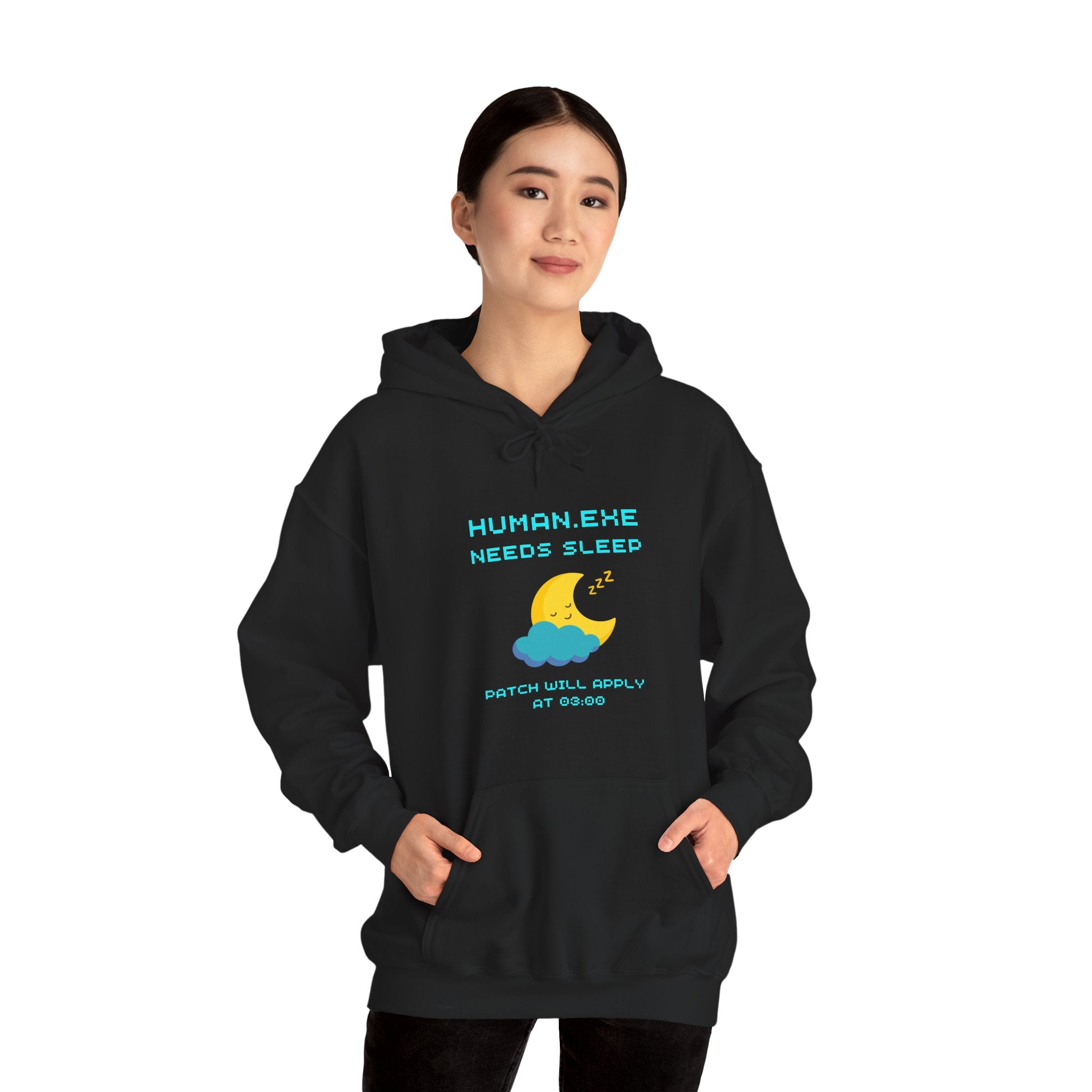 HUMAN.EXE Needs Sleep Hoodie – Patch Will Apply at 03:00 Gamer Sweatshirt (Front & Back Print)
