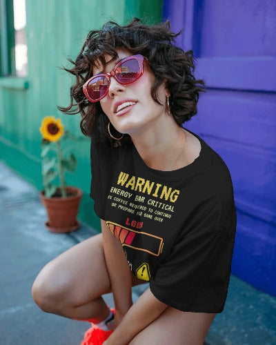 Low Energy Gamer Shirt – Caffeine Required to Respawn Funny Coffee Addict Tee (System Diagnostics Front & Back Print)