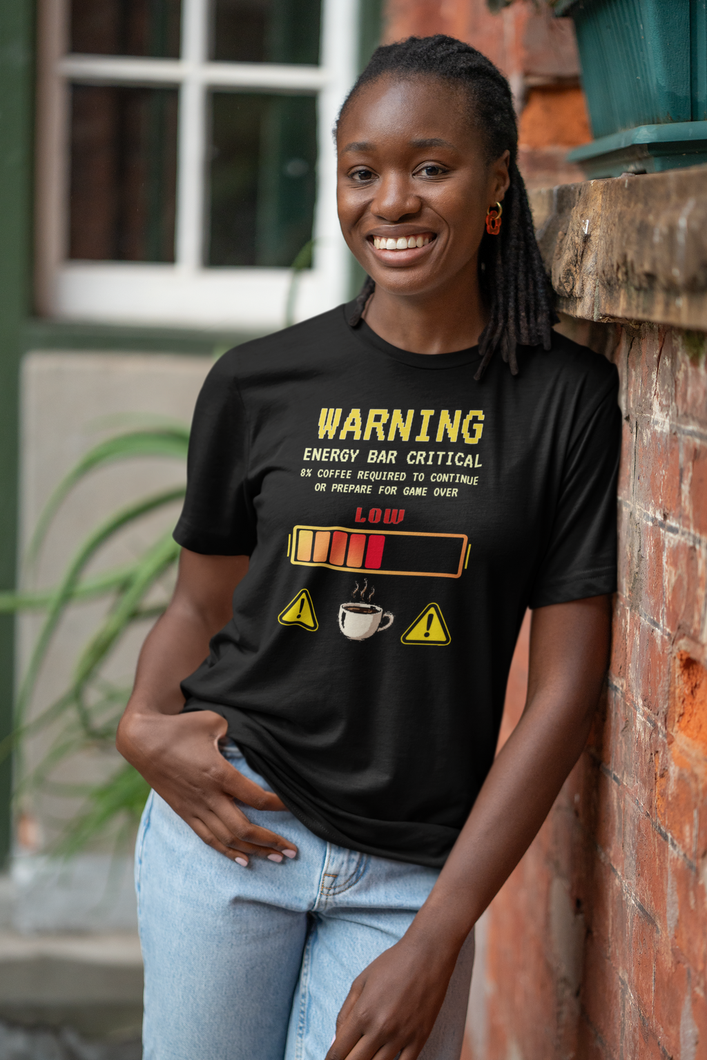 Low Energy Gamer Shirt – Caffeine Required to Respawn Funny Coffee Addict Tee (System Diagnostics Front & Back Print)